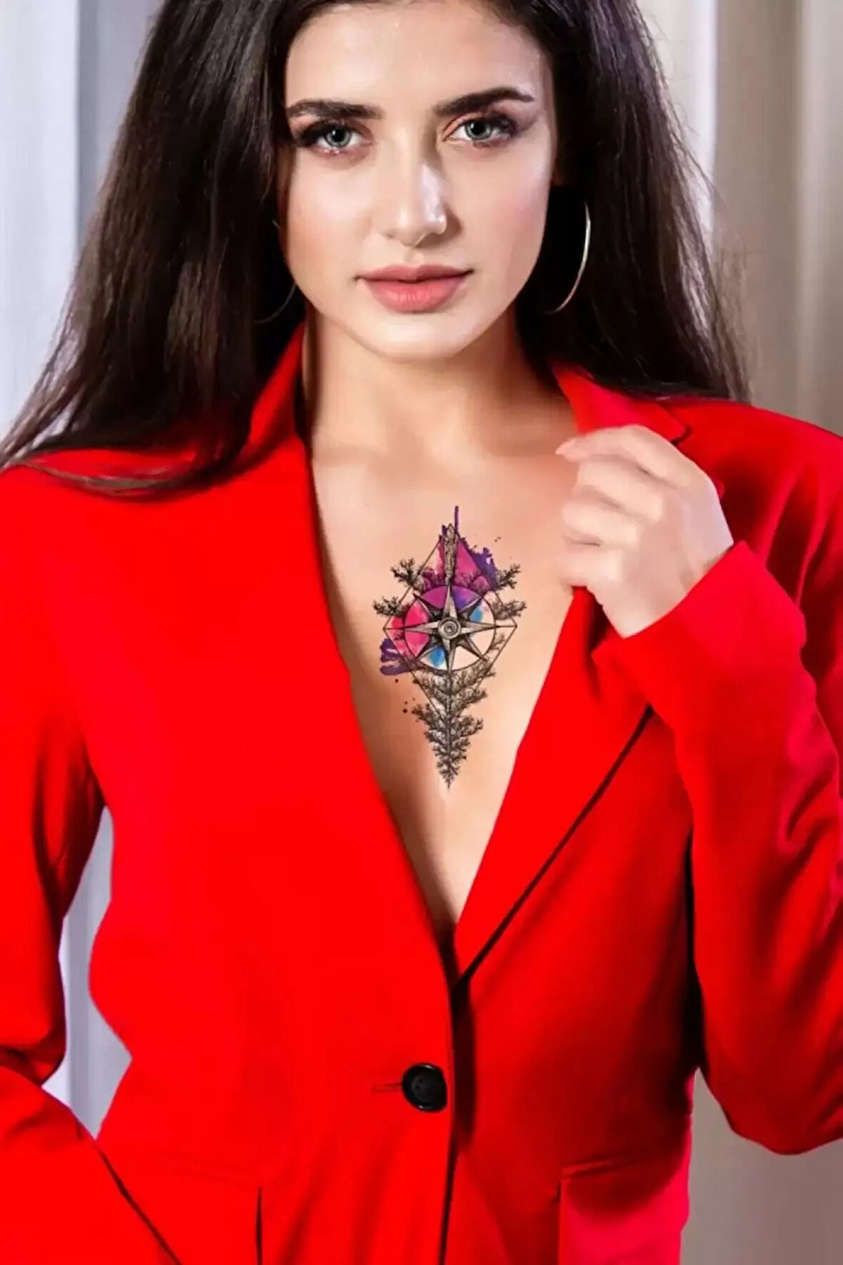 Caş Dekorasyon Pusula Ve Gül Figürlü Geçici Dövme Tattoo