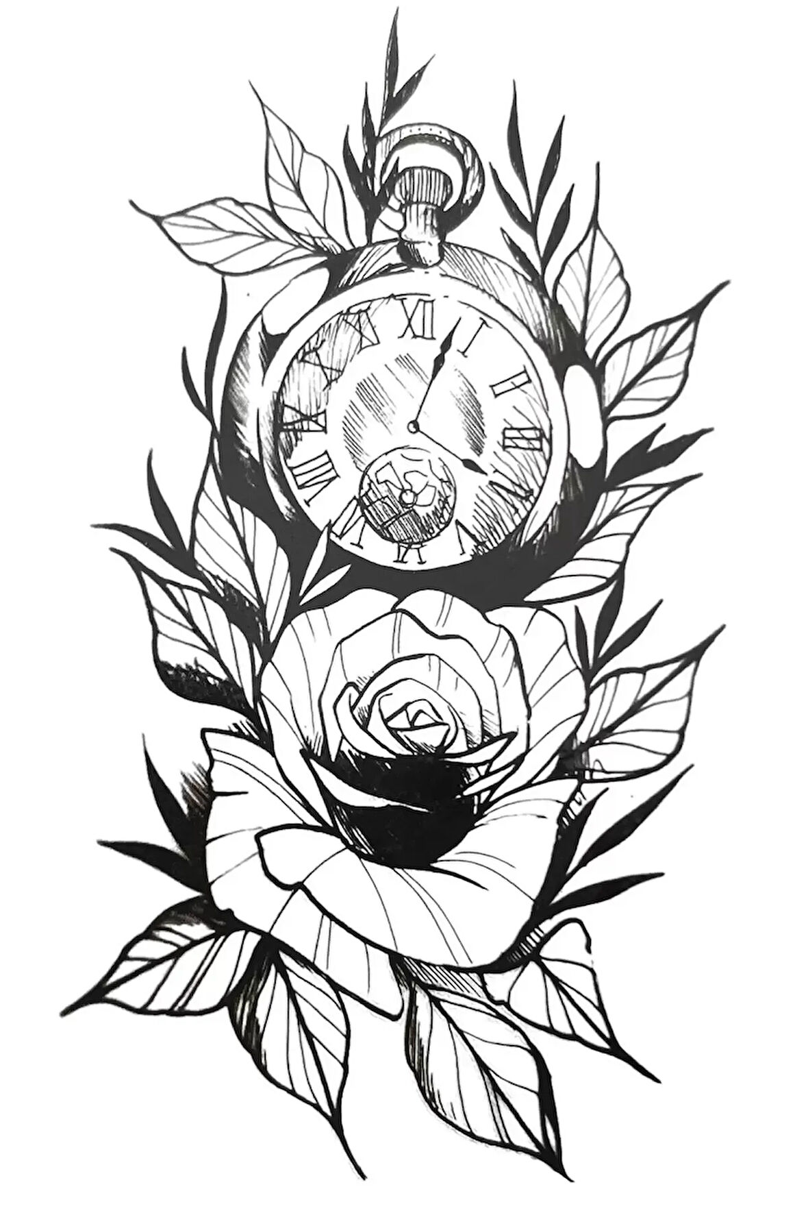 Caş Dekorasyon Gül Ve Saat Figürlü Geçici Mini Dövme Tattoo