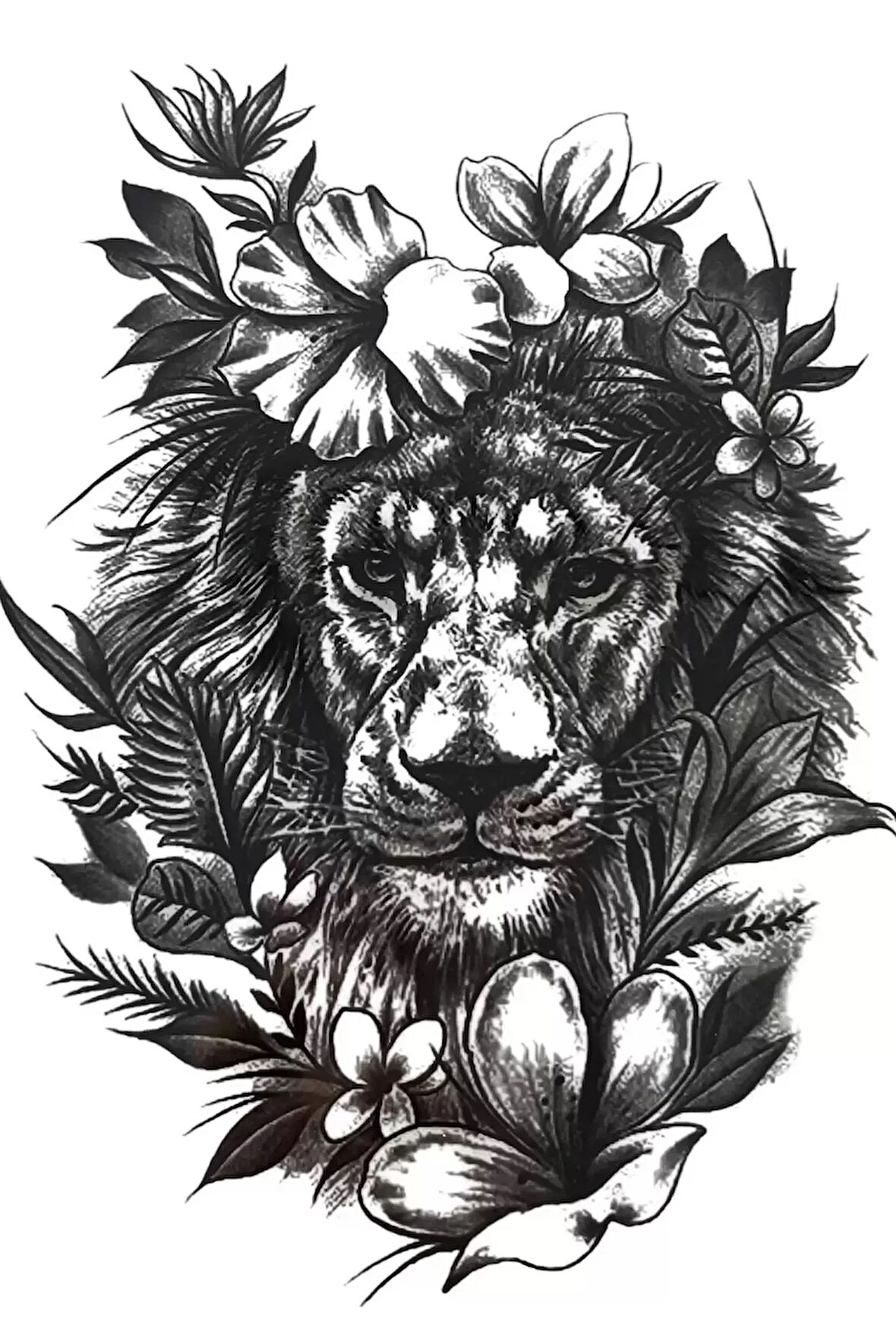 Caş Dekorasyon Aslan Ve Çiçek Figürlü Geçici Dövme Tattoo
