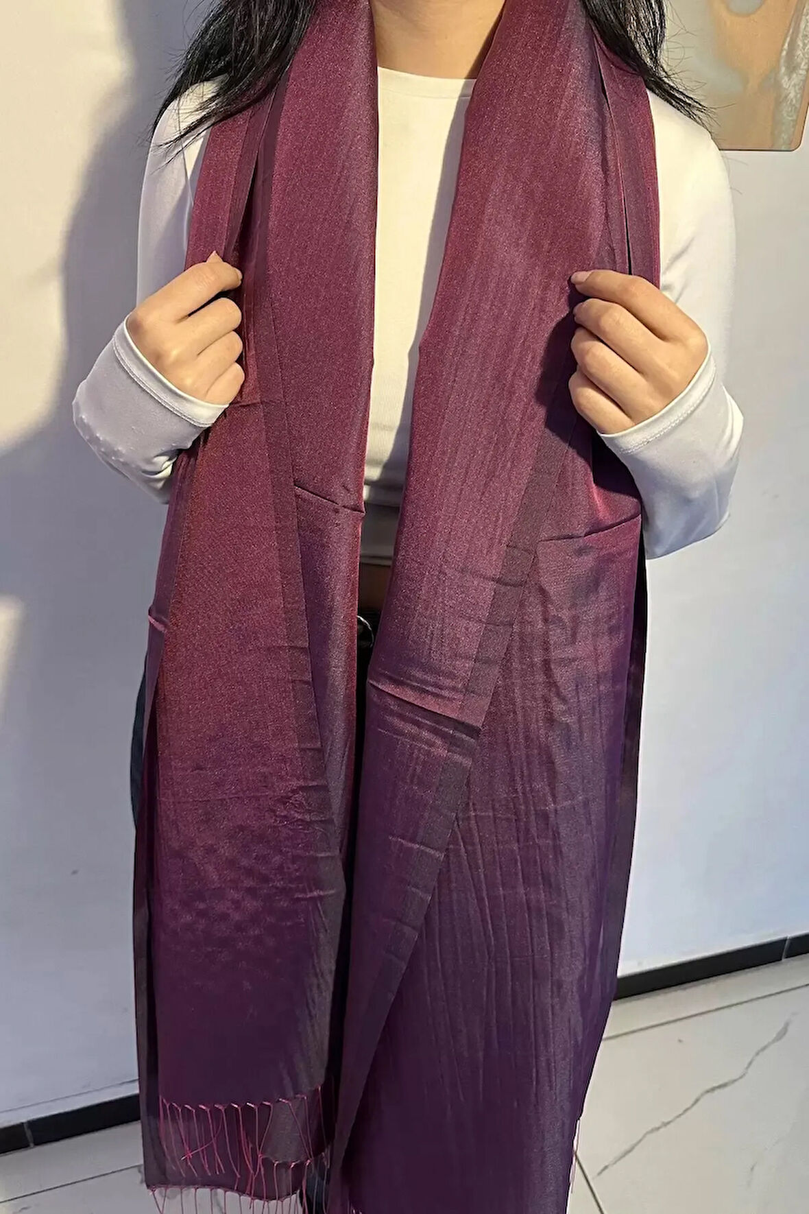 Caş Dekorasyon Mor Renk Tafta Şal