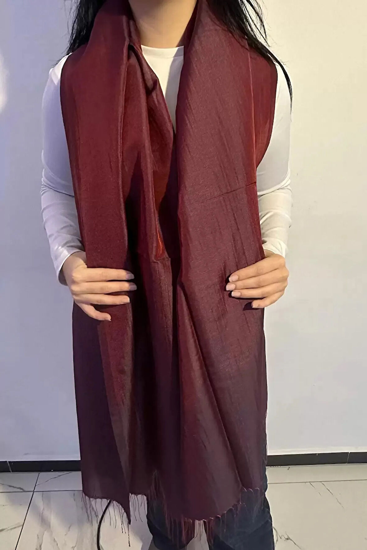 Caş Dekorasyon Bordo Renk Tafta Şal