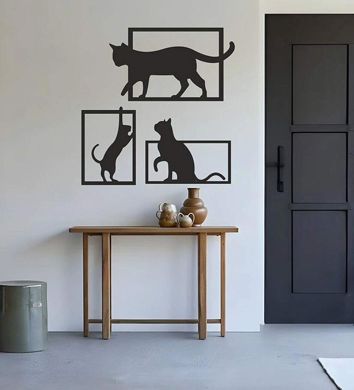 3 Parça Sevimli Kedi Figürlü Lazer Kesim Duvar Süsü