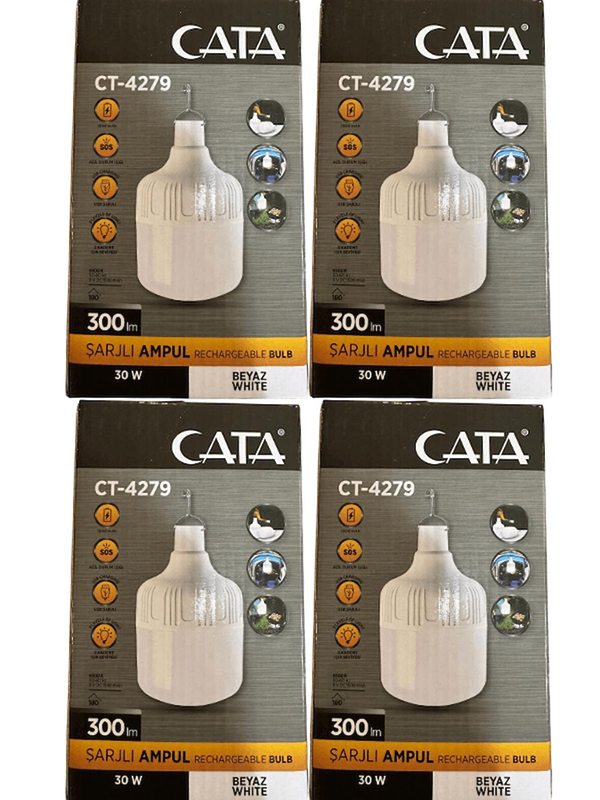 Cata CT-4279 30W 6500K (Beyaz Işık) Şarjlı Led Ampul (4 Adet)