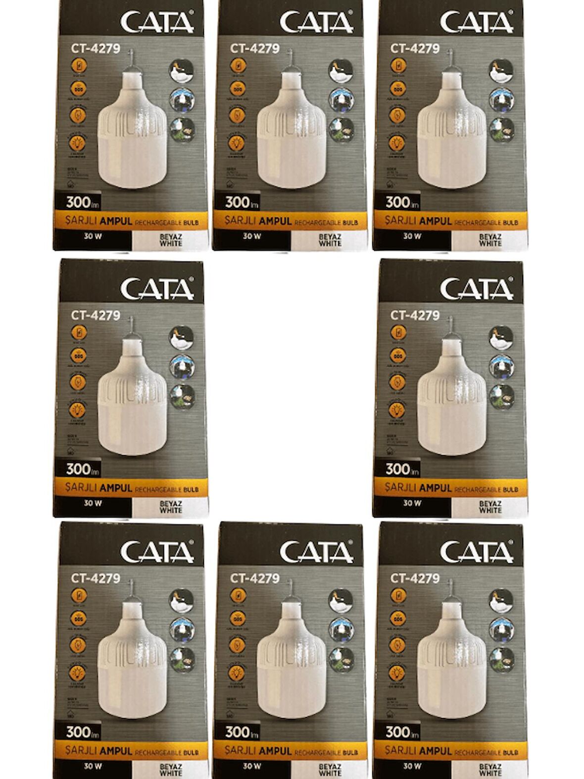 Cata CT-4279 30W 6500K (Beyaz Işık) Şarjlı Led Ampul (8 Adet)