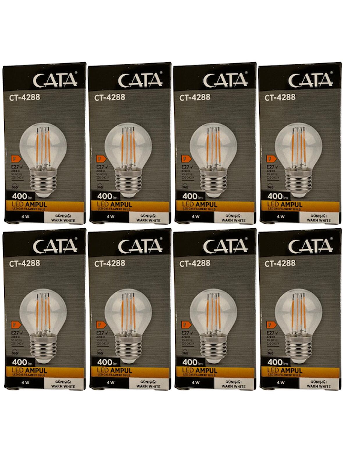 Cata CT-4288 4W 2700K (Günışığı) E27 Duylu Led G45 Filament Ampul (8 Adet)