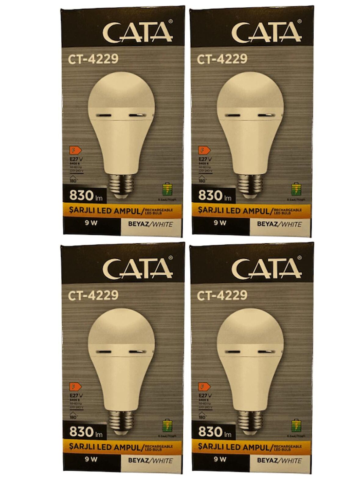 Cata CT-4229 9W 6400K (Beyaz Işık) E27 Duylu Şarjlı Led Ampul (4 Adet)