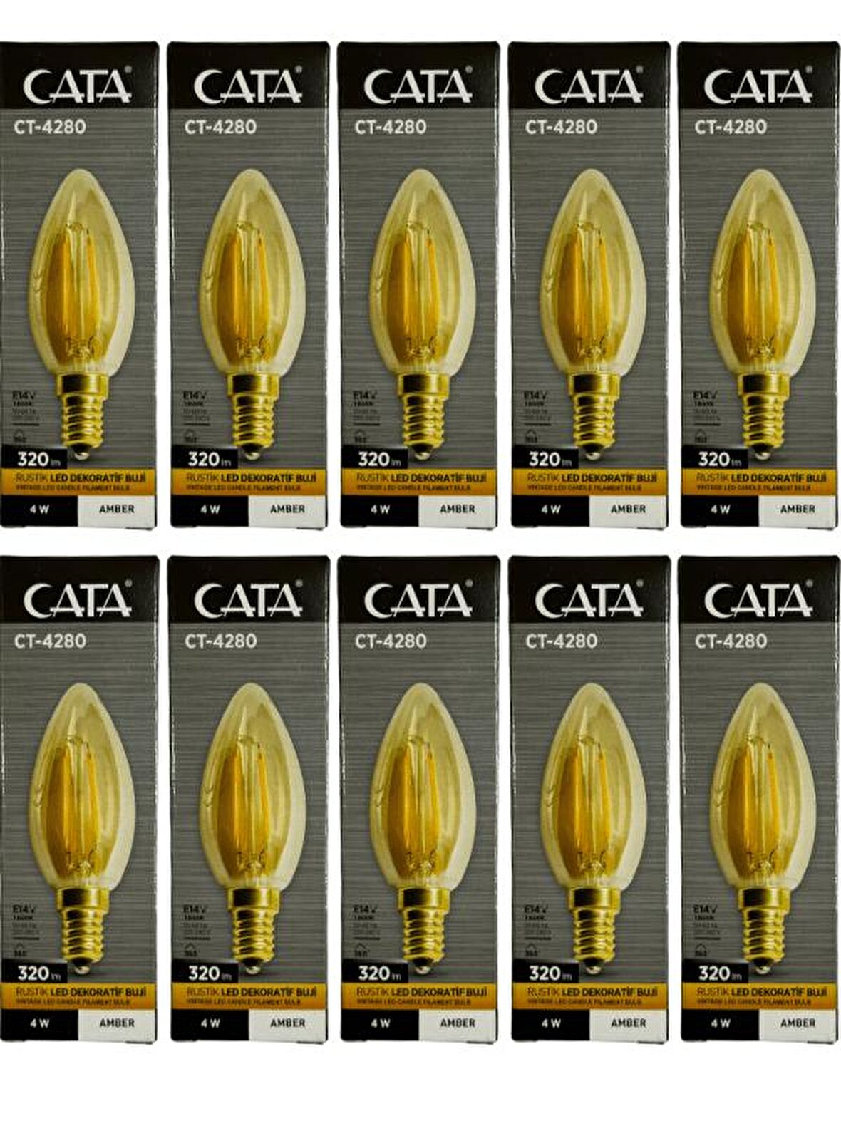 Cata CT-4280 4W 1800K (Amber) E14 Duylu Rustik Led Dekoratif Ampul (10 Adet)