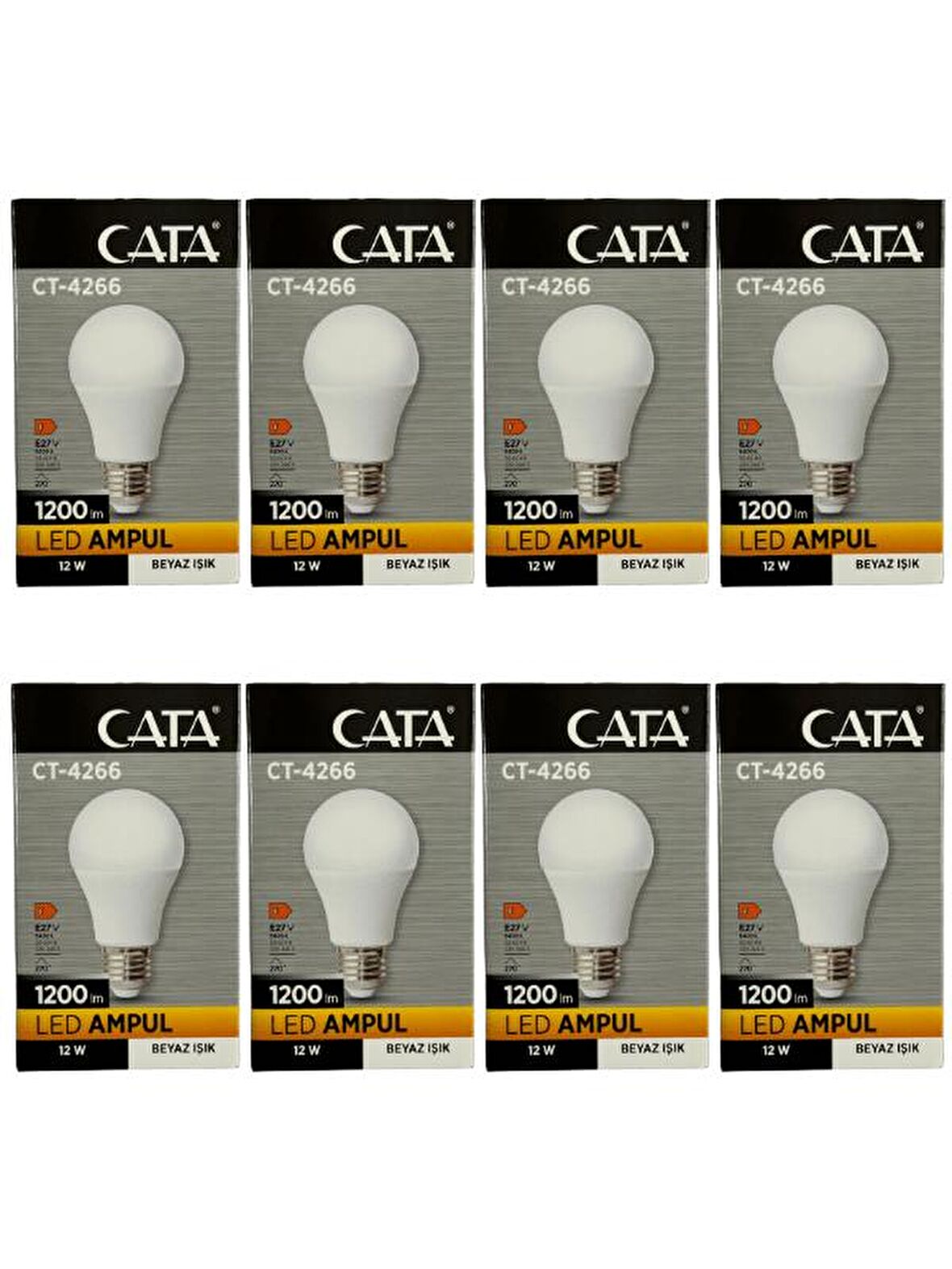 Cata CT-4266 12W 6400K (Beyaz Işık) E27 Duylu Led Ampul (8 Adet)