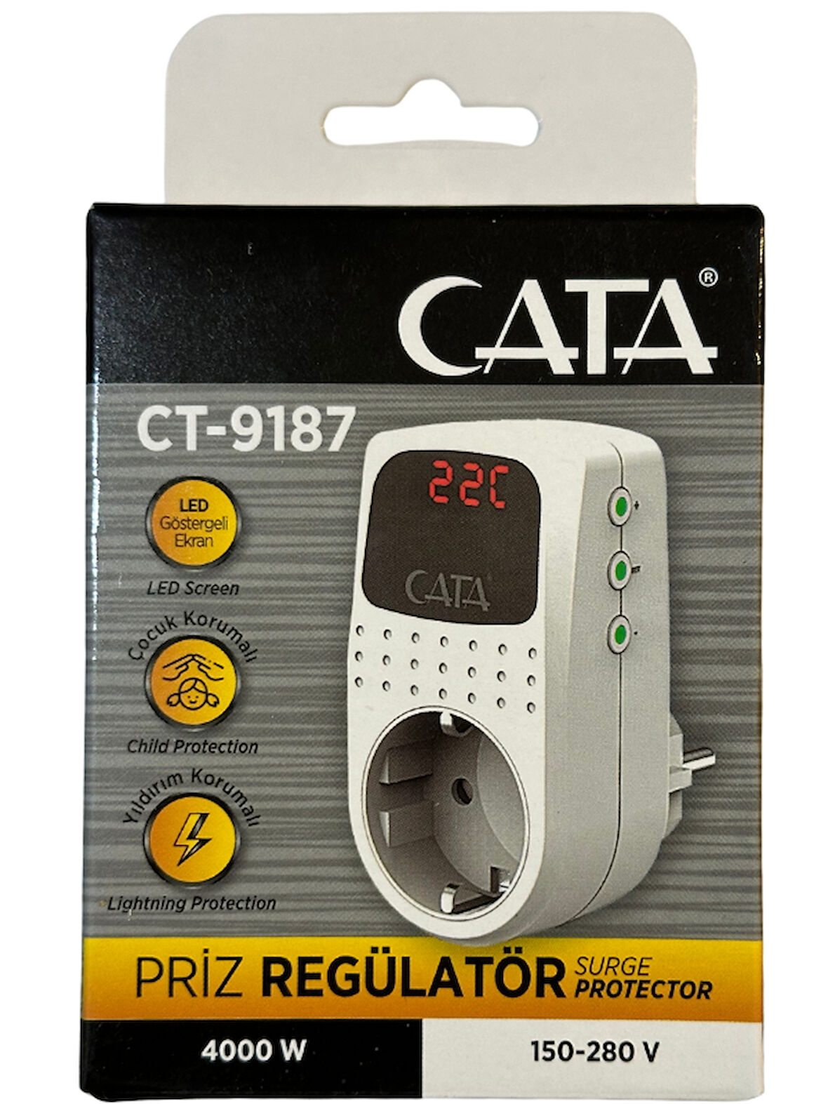 Cata CT-9187 4000W Akım Korumalı Led Göstergeli Priz