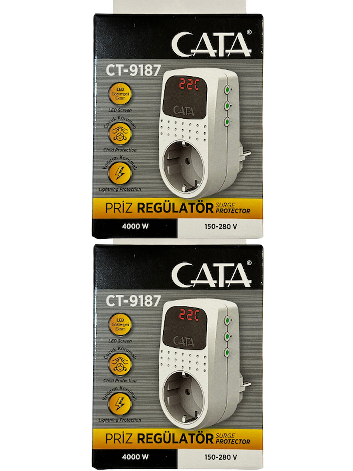 Cata CT-9187 4000W Akım Korumalı Led Göstergeli Priz (2 Adet)