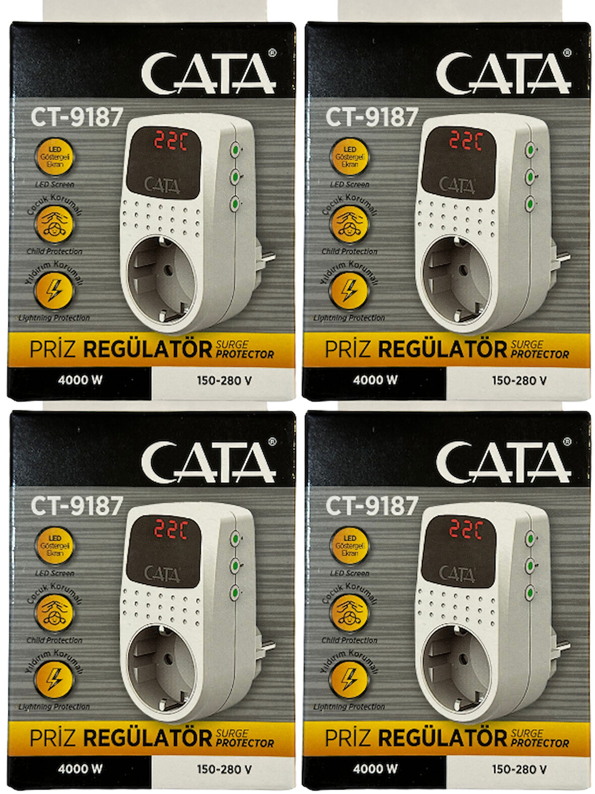 Cata CT-9187 4000W Akım Korumalı Led Göstergeli Priz (4 Adet)