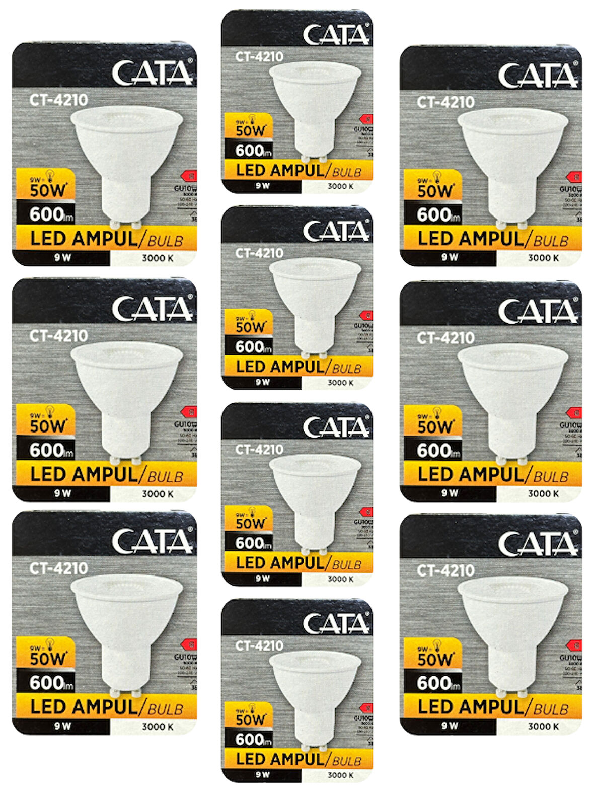 (10 Adet) Cata 9W (50W) Sarı Işık (3000K) Dim Edilebilir GU10 Duylu Led Spot Ampul
