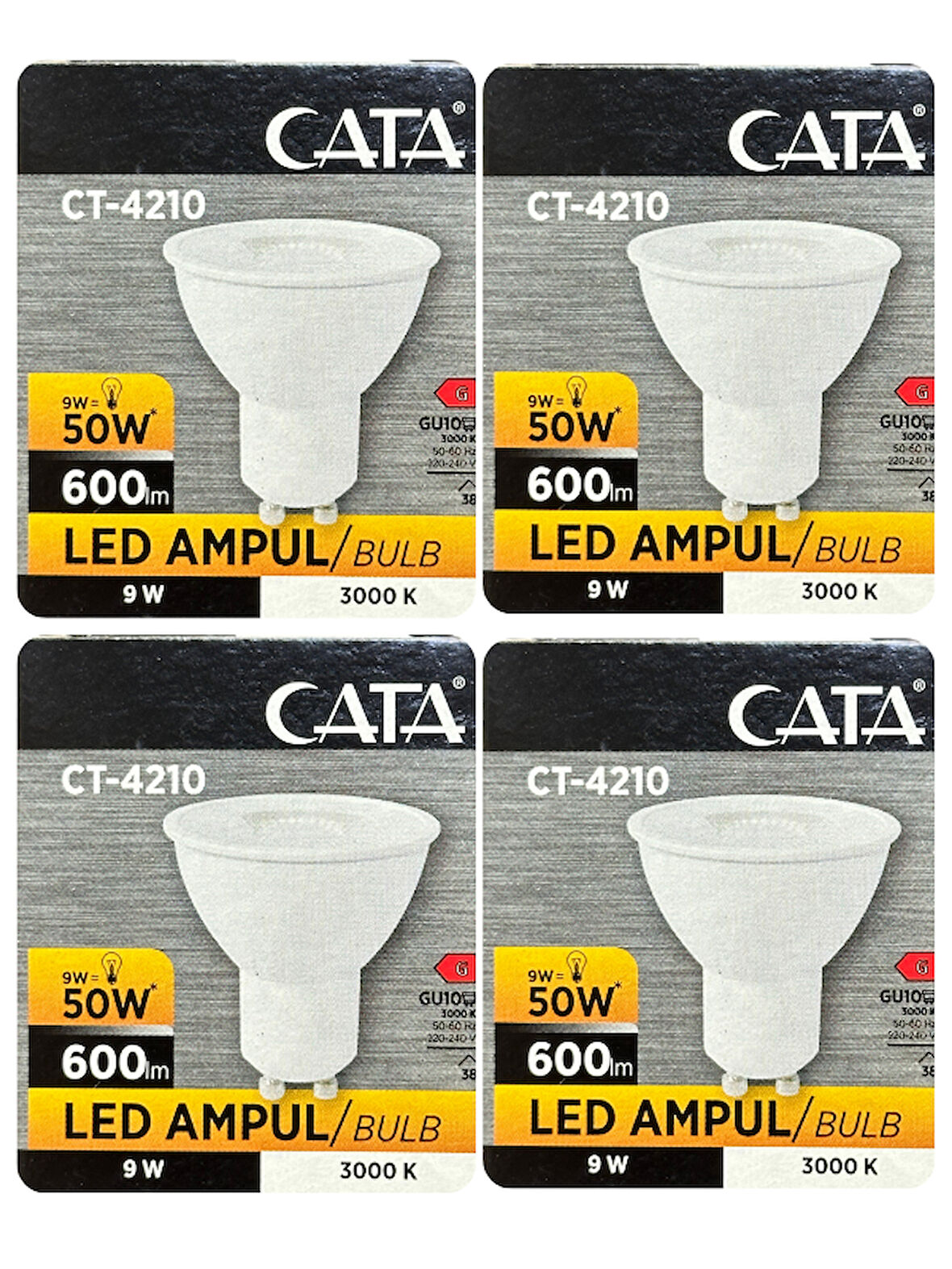 (4 Adet) Cata 9W (50W) Sarı Işık (3000K) Dim Edilebilir GU10 Duylu Led Spot Ampul