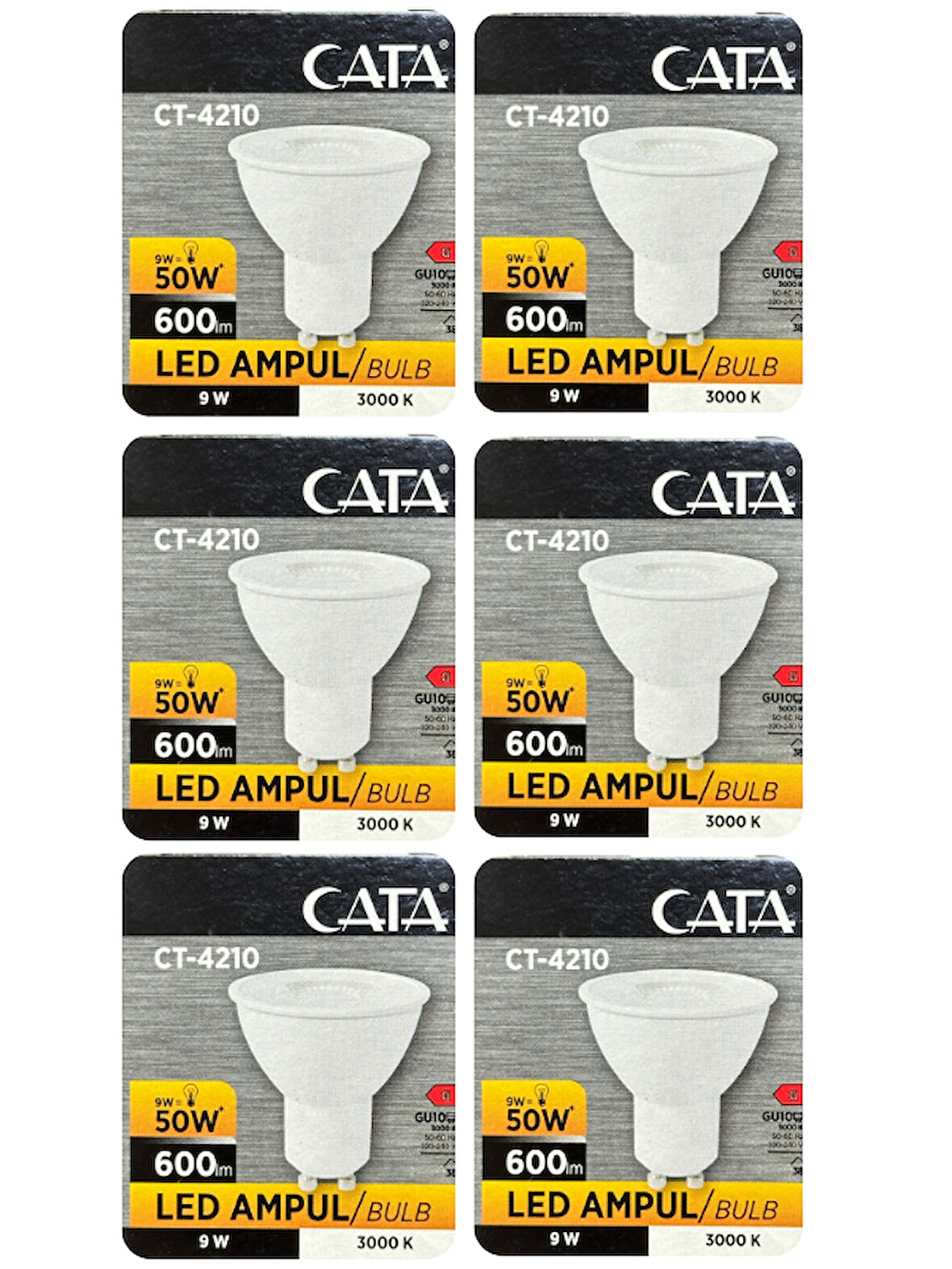 (6 Adet) Cata 9W (50W) Sarı Işık (3000K) Dim Edilebilir GU10 Duylu Led Spot Ampul