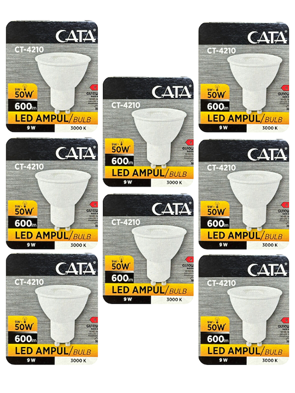 (8 Adet) Cata 9W (50W) Sarı Işık (3000K) Dim Edilebilir GU10 Duylu Led Spot Ampul