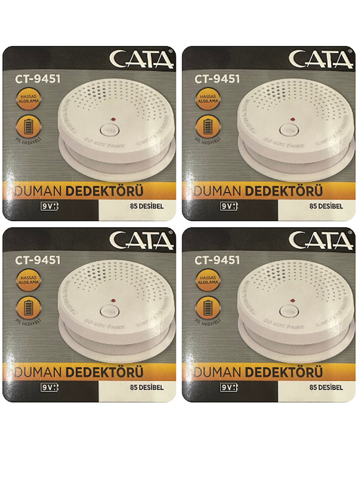 (4 Adet) Cata Pilli Duman Dedektörü Hassas Algılamalı