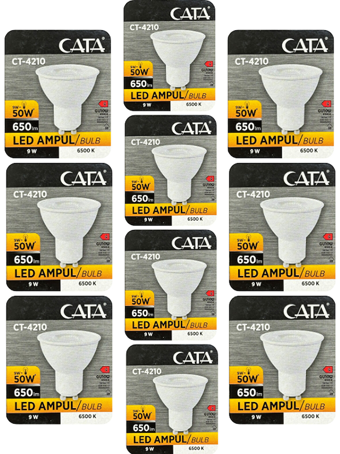 (10 Adet) Cata 9W (50W) Beyaz Işık (6500K) Dim Edilebilir GU10 Duylu Led Spot Ampul