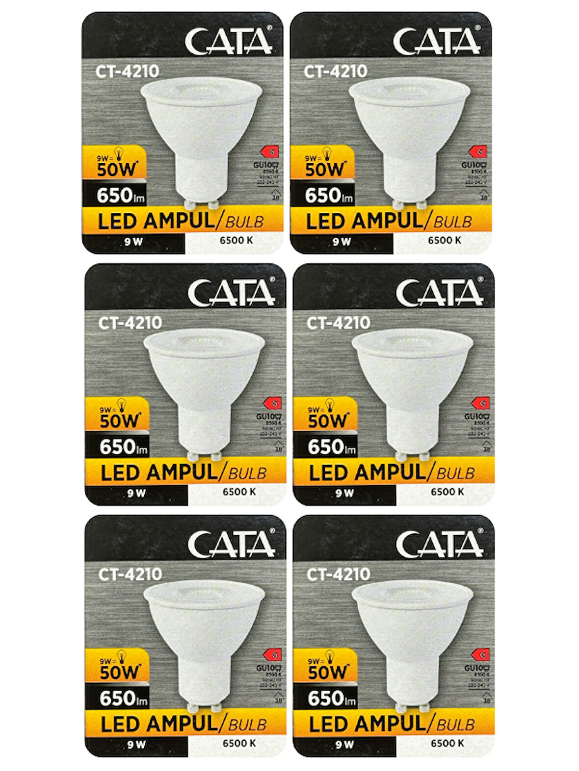 (6 Adet) Cata 9W (50W) Beyaz Işık (6500K) Dim Edilebilir GU10 Duylu Led Spot Ampul