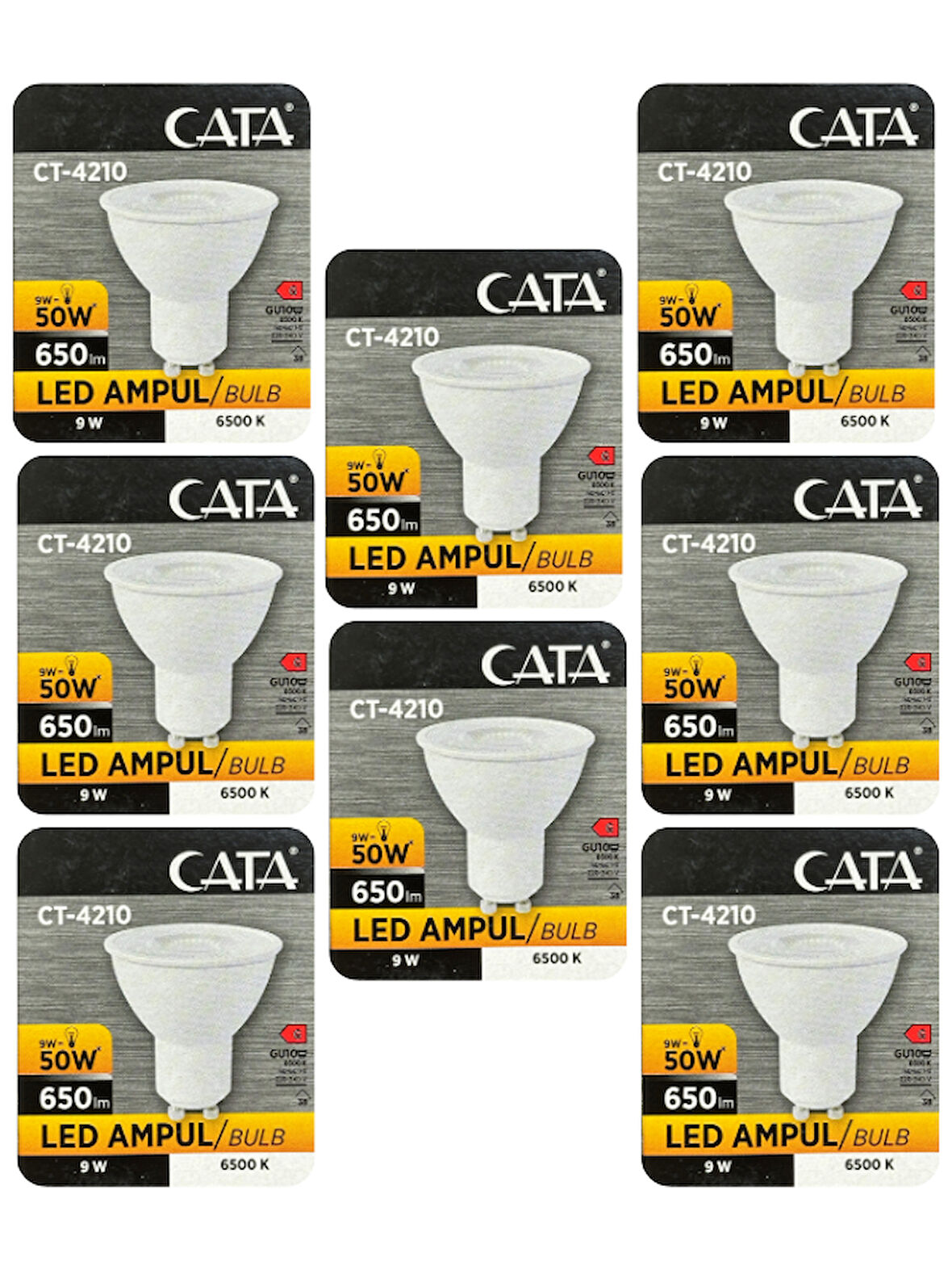 (8 Adet) Cata 9W (50W) Beyaz Işık (6500K) Dim Edilebilir GU10 Duylu Led Spot Ampul