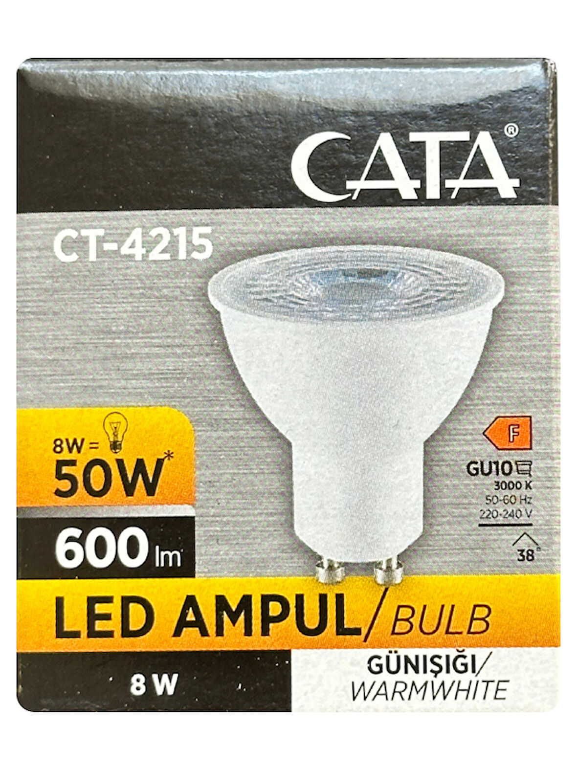 (1 Adet) Cata 8W (50W) 3000K (Sarı Işık) GU10 Duylu Led Spot Ampul