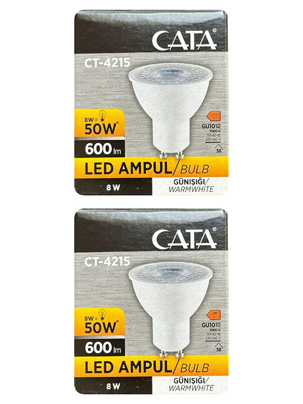(2 Adet) Cata 8W (50W) 3000K (Sarı Işık) GU10 Duylu Led Spot Ampul