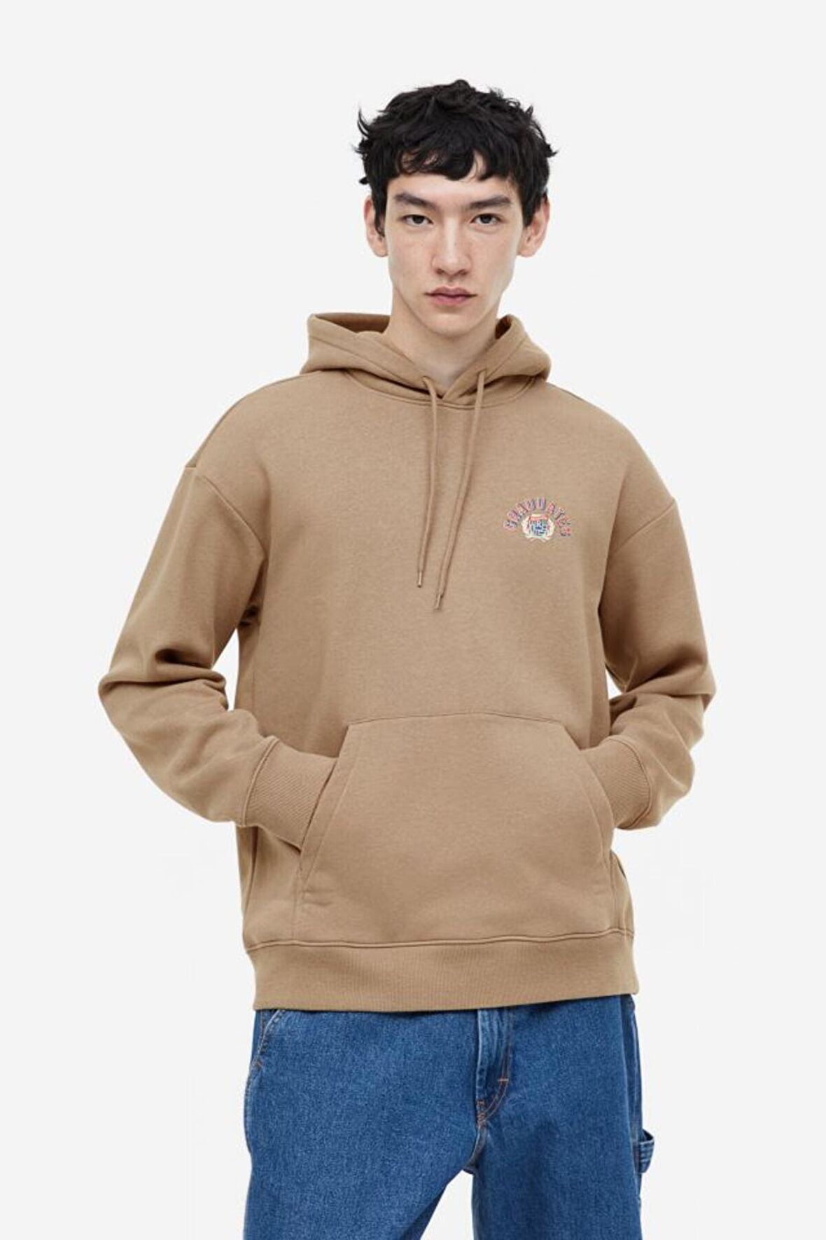 Unisex Graudates Baskılı Oversize Kapüşonlu Açık Kahverengi Sweatshirt