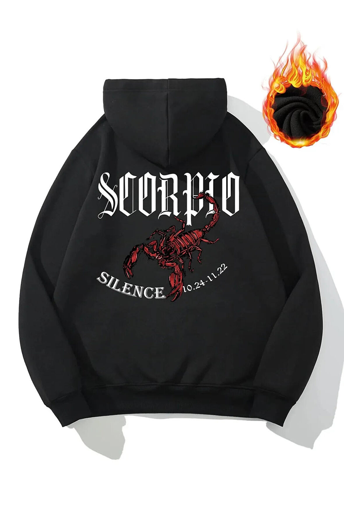 Unisex Scorpio Baskılı Oversize Kapüşonlu Siyah Sweatshirt