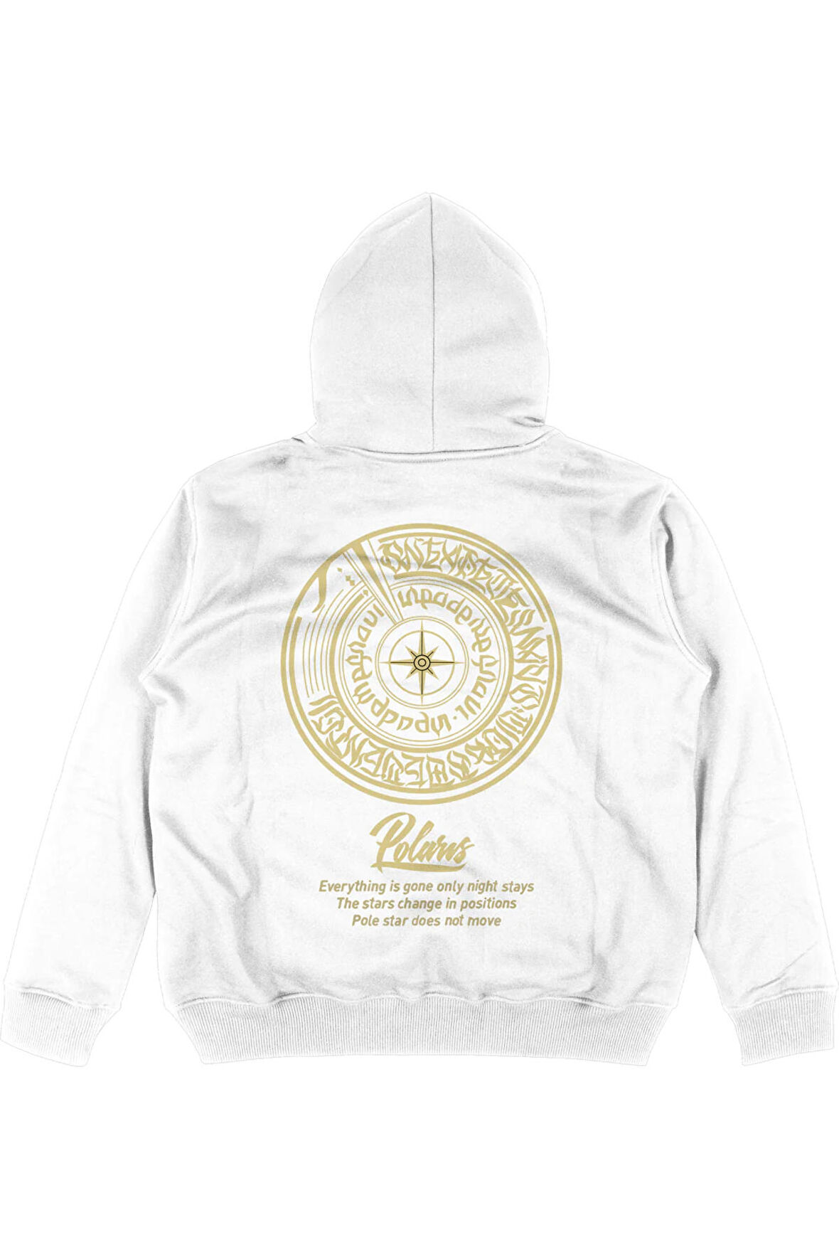 Unisex Polaris Baskılı Oversize Kapüşonlu Beyaz Sweatshirt