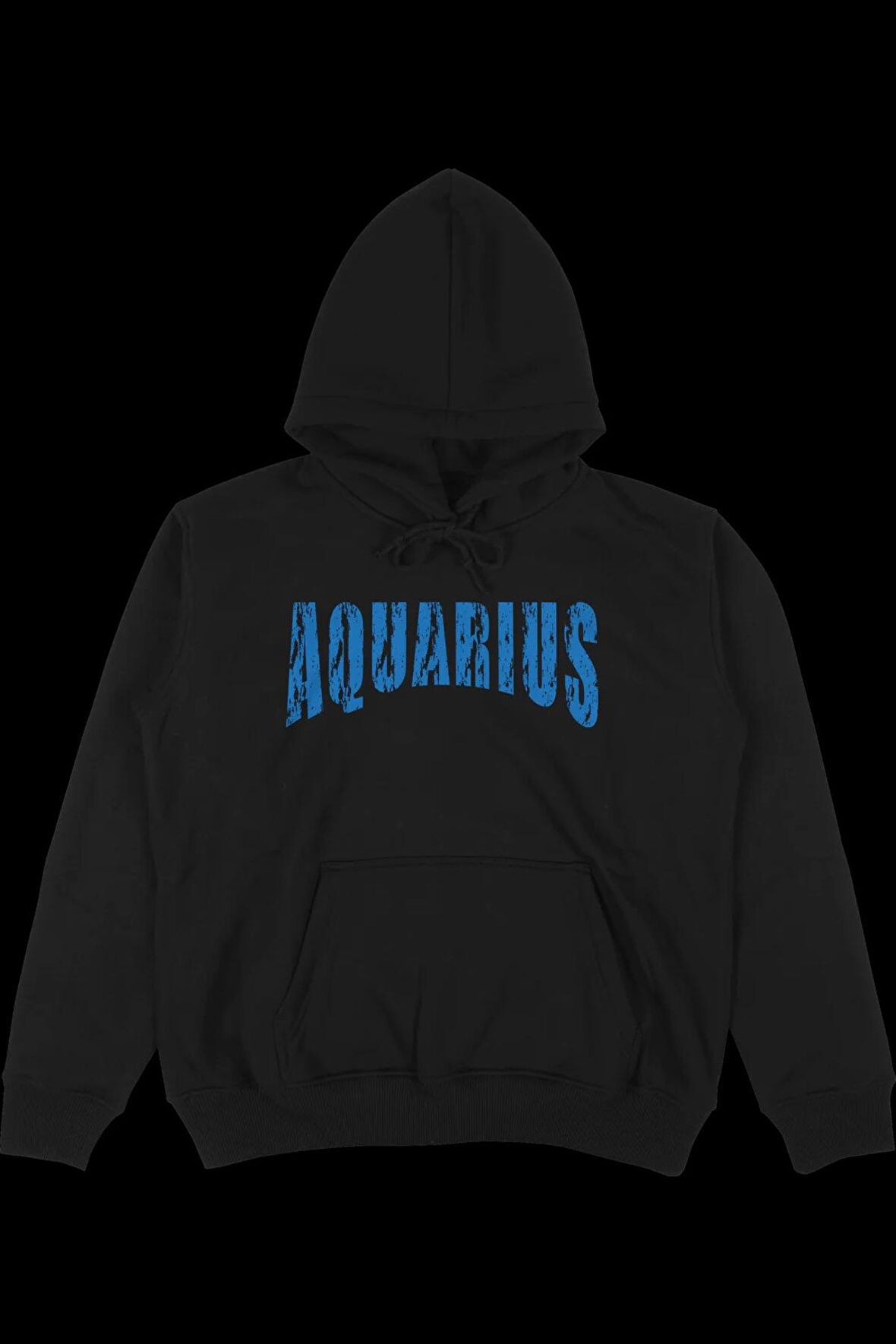 Unisex Aquarius Baskılı Oversize Kapüşonlu Siyah Sweatshirt