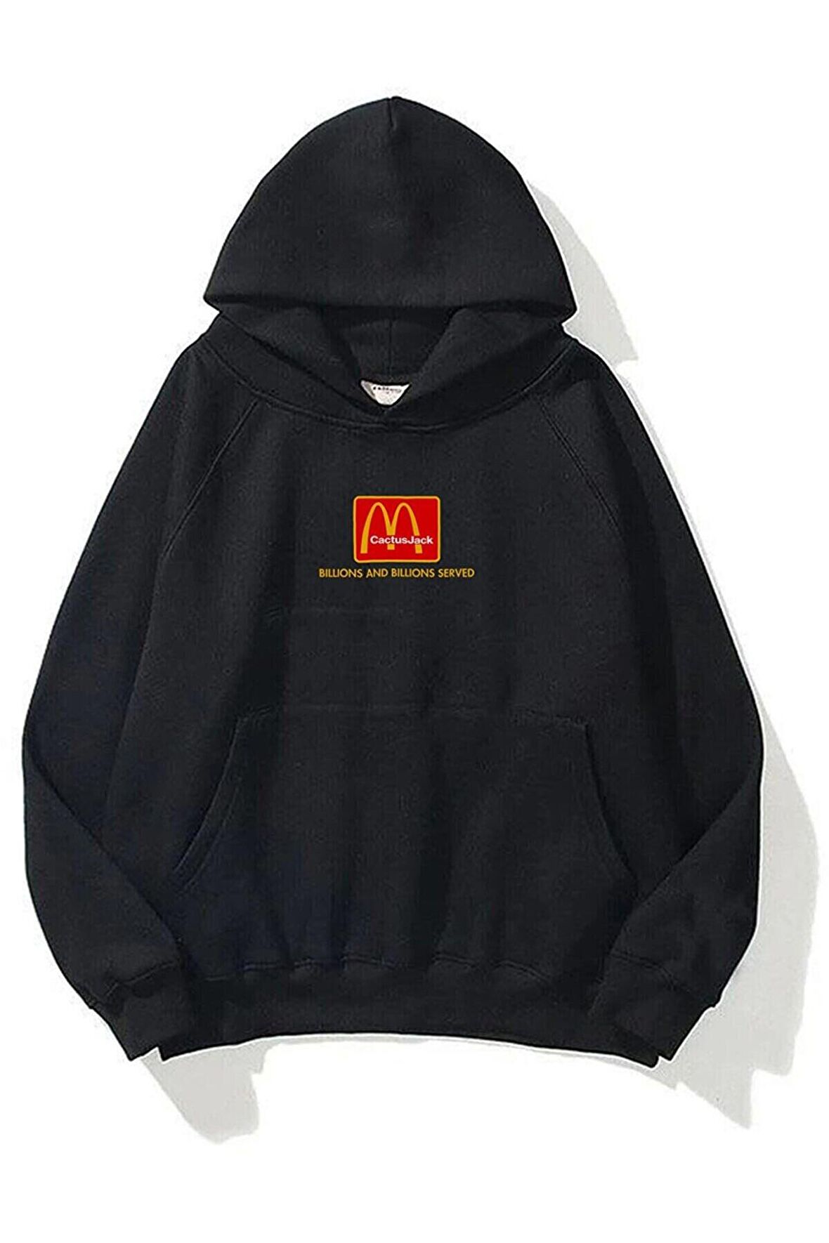 Unisex Mc Donalds Cactus Jack Baskılı Oversize Kapüşonlu Siyah Sweatshirt