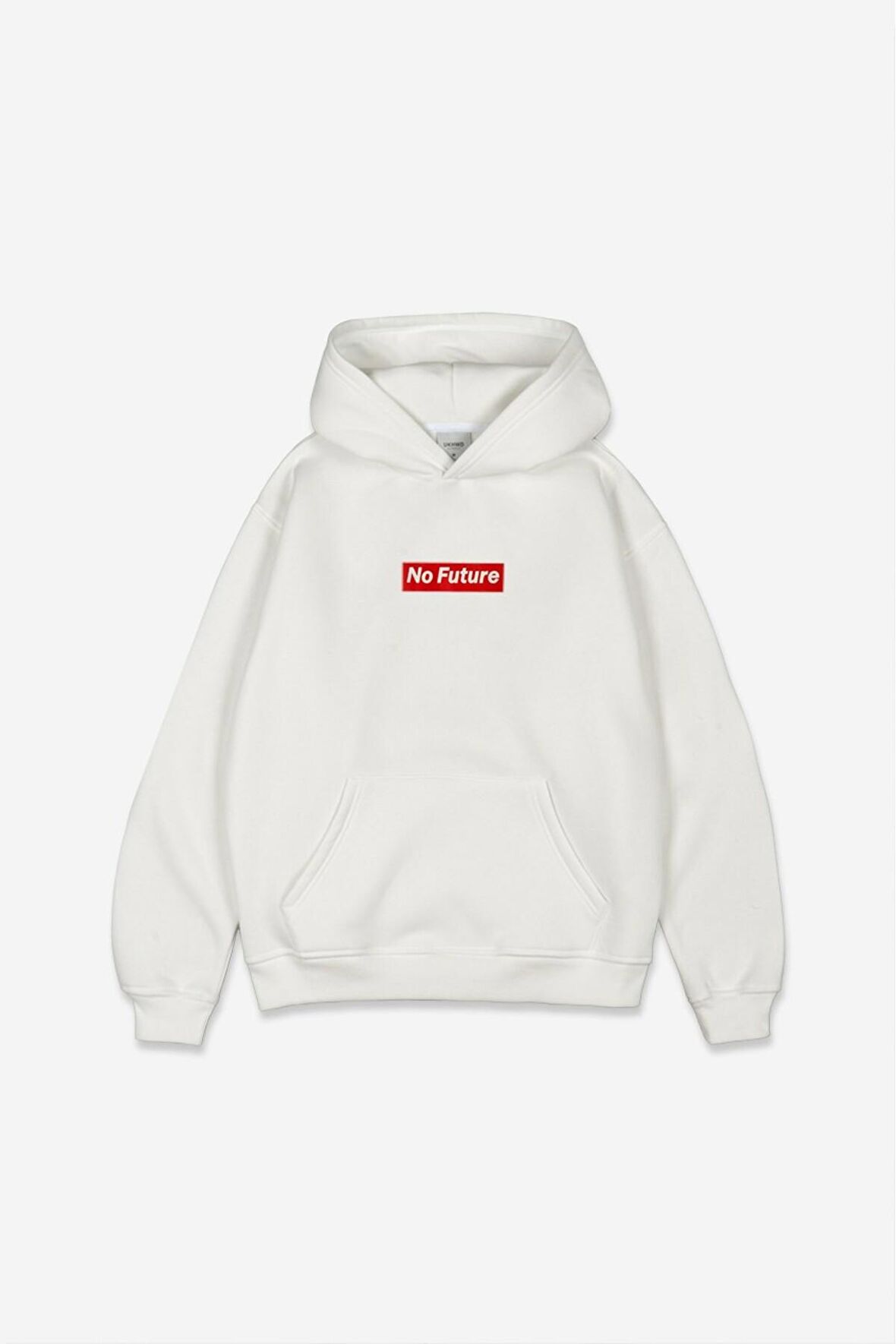 Unisex No Future Baskılı Oversize Kapüşonlu Beyaz Sweatshirt