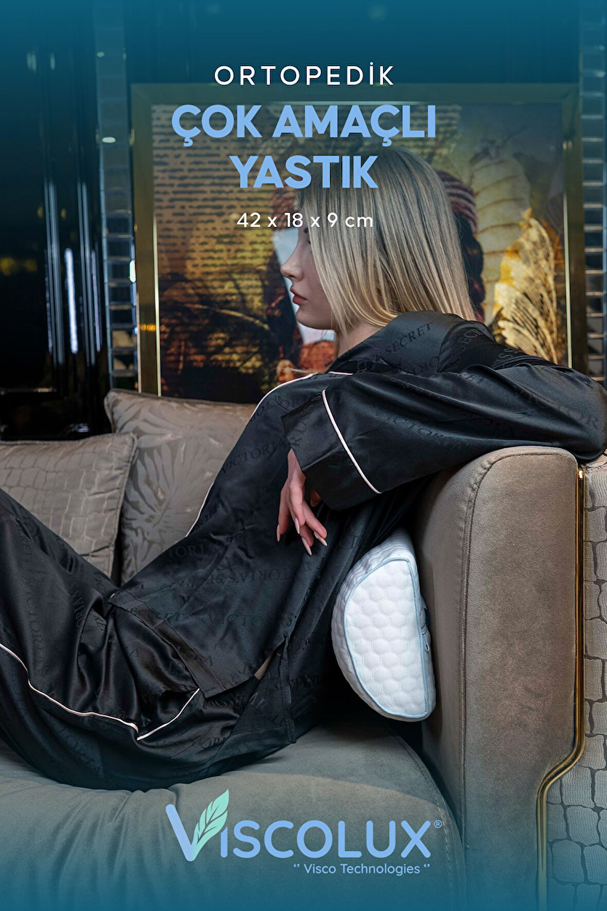 Çok Amaçlı Ortopedik Visco Yastık - Horlama Yastığı Hamile Yastığı Pembe 42x18x9