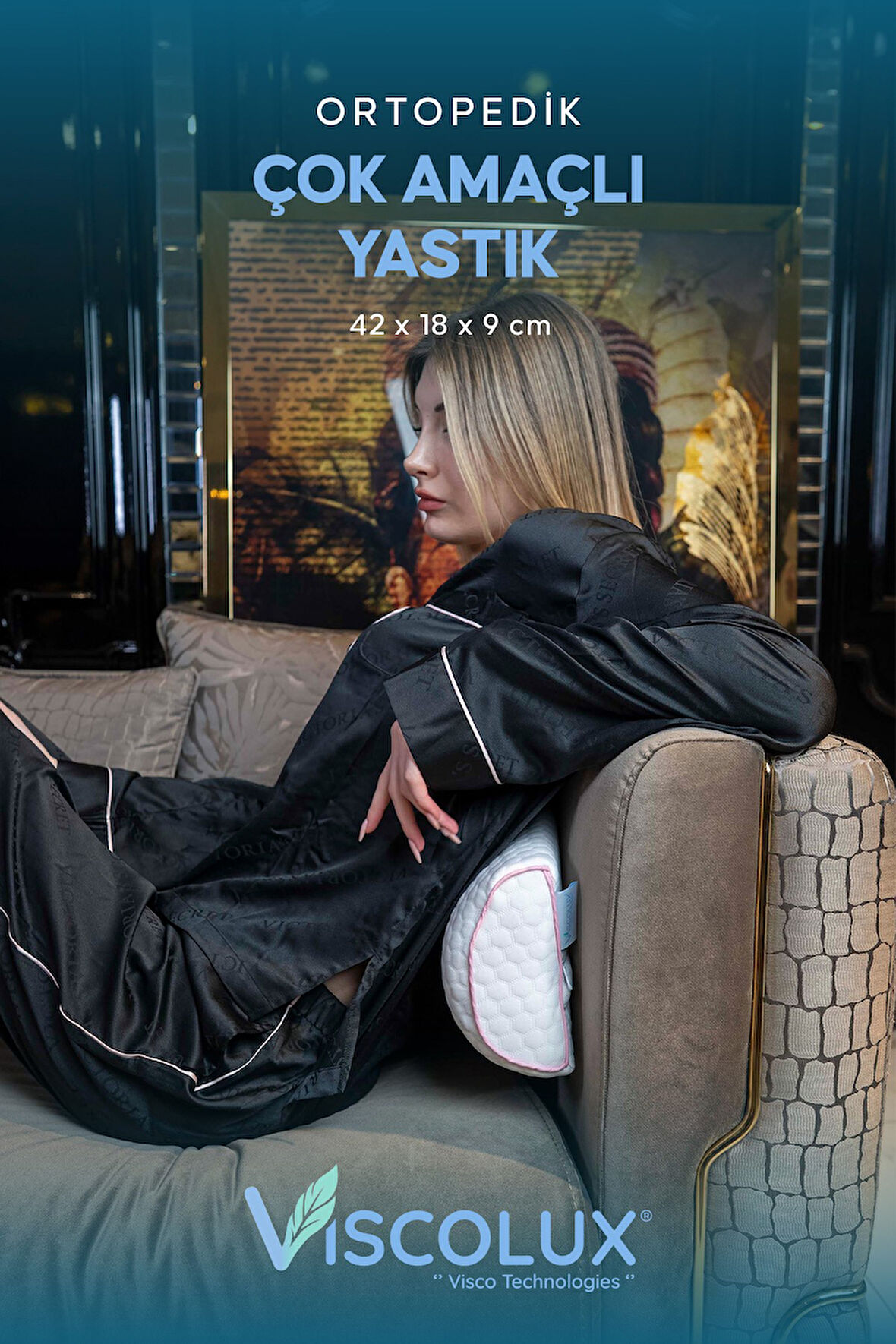 Çok Amaçlı Ortopedik Visco Yastık - Horlama Yastığı Hamile Yastığı Pembe 42x18x9