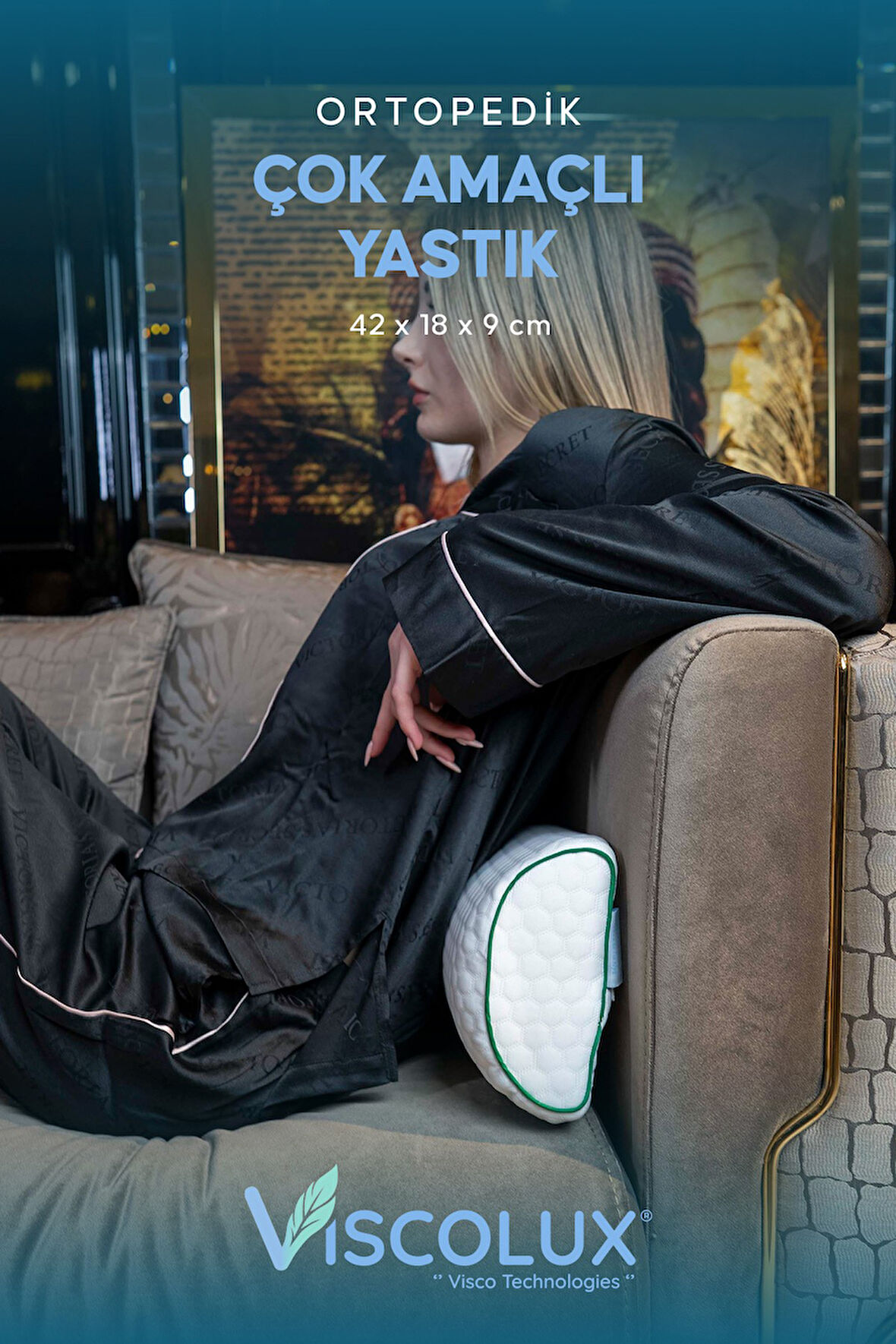 Çok Amaçlı Ortopedik Visco Yastık - Horlama Yastığı Hamile Yastığı Pembe 42x18x9