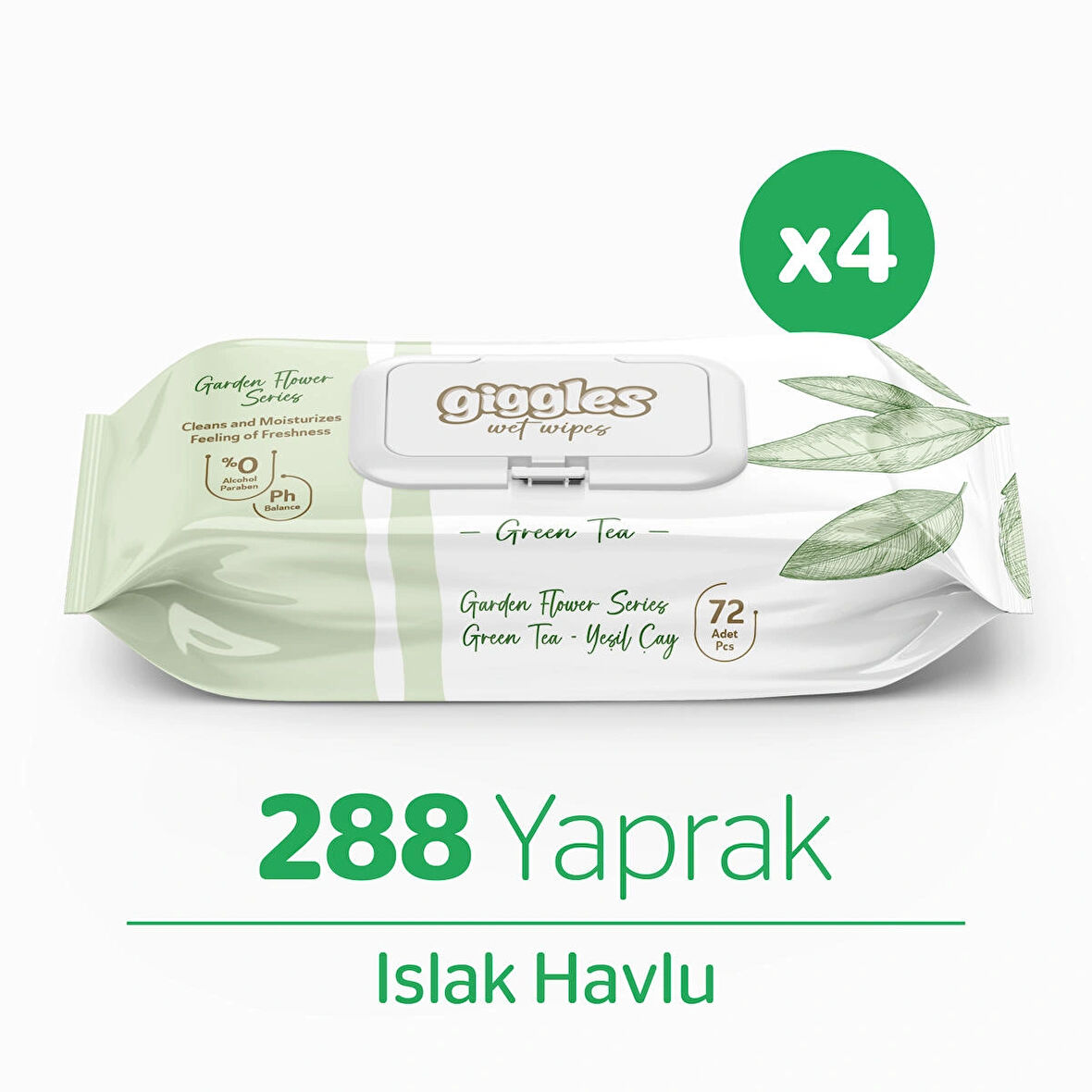 Giggles Yeşilçay Kokulu Islak Havlu 72'li 4 Paket 288 Mendil 