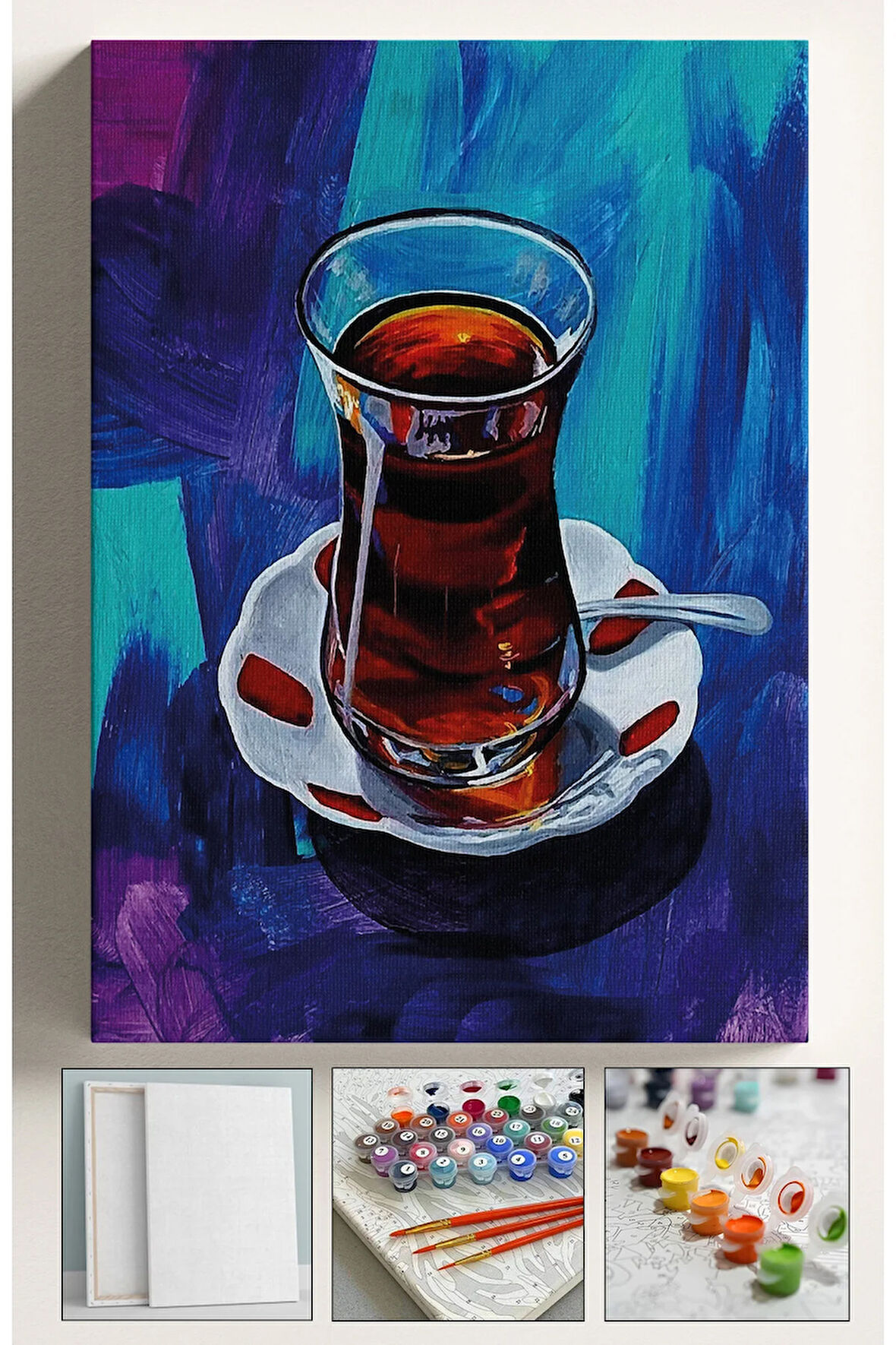 Sayılarla Boyama Tuval Seti Fırça Boya Dahil (Çıtalı) 40x50 CM - ÇAY TİRYAKİ