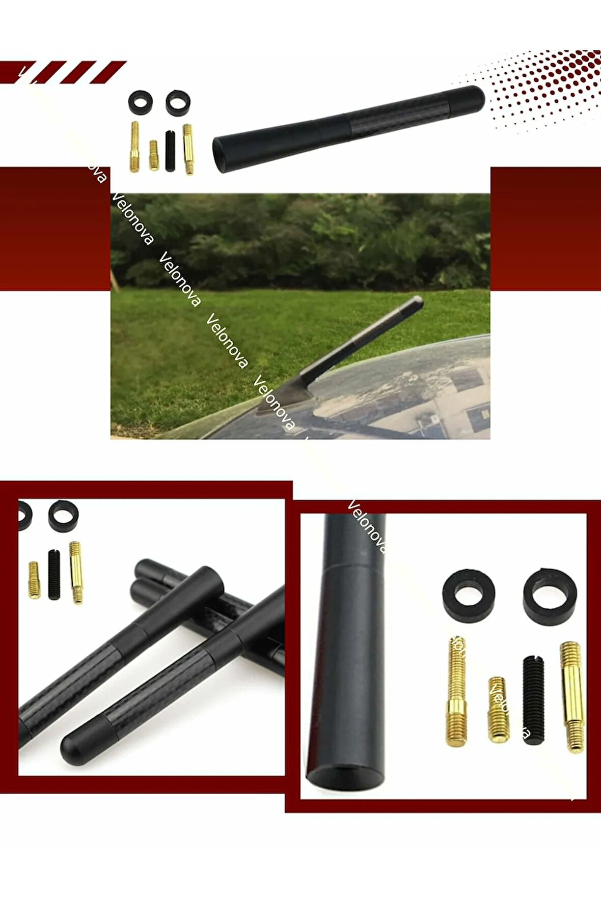 PEUGEOT MODELLERİ Uyumlu Alüminyum Karbon Fiber Oto Araç Anten Çubuğu Siyah