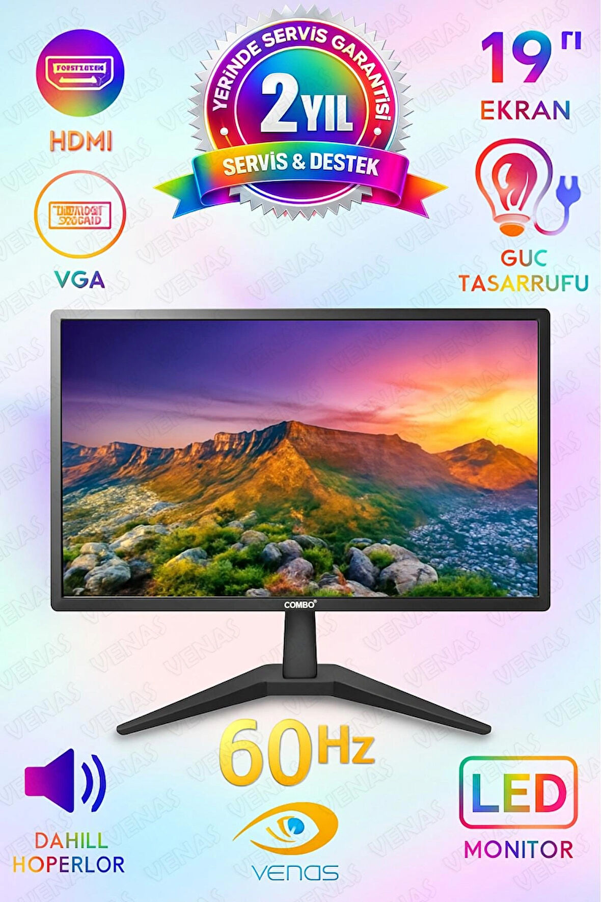 19” Dahili Hoparlörlü 60 HZ Led Monitör