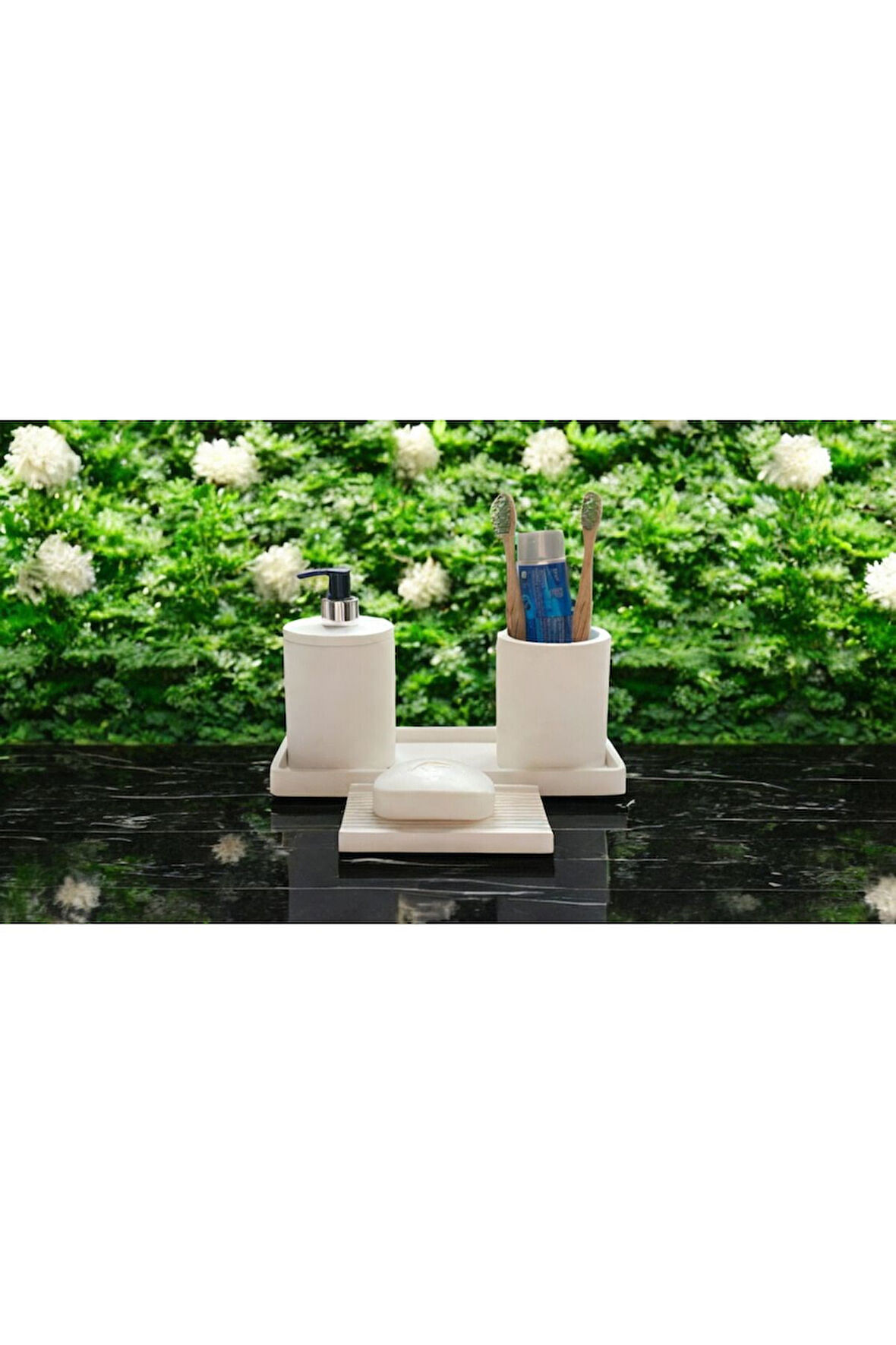 Mermer Esintili Modern Beton Banyo Aksesuar Seti (4 Parça)