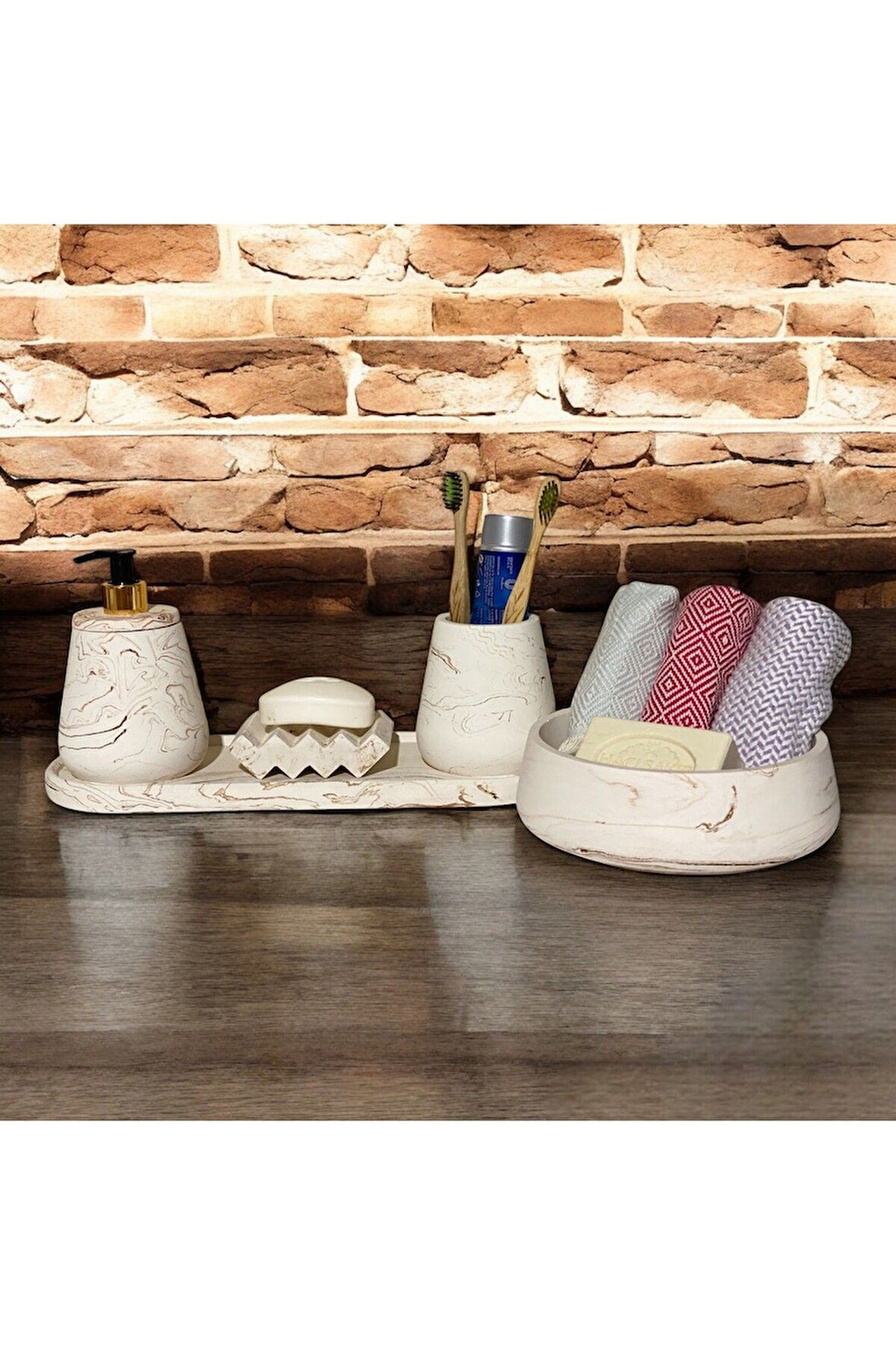 Minimalist Tasarımlı Şık Banyo Aksesuar Seti ( 5 Parça )