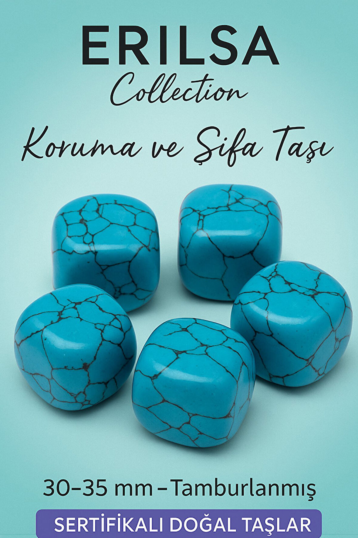 Sertifikalı Tamburlanmış Doğal Firuze Taşı Kütle (30-35 mm) – Koruma ve Şifa Taşı