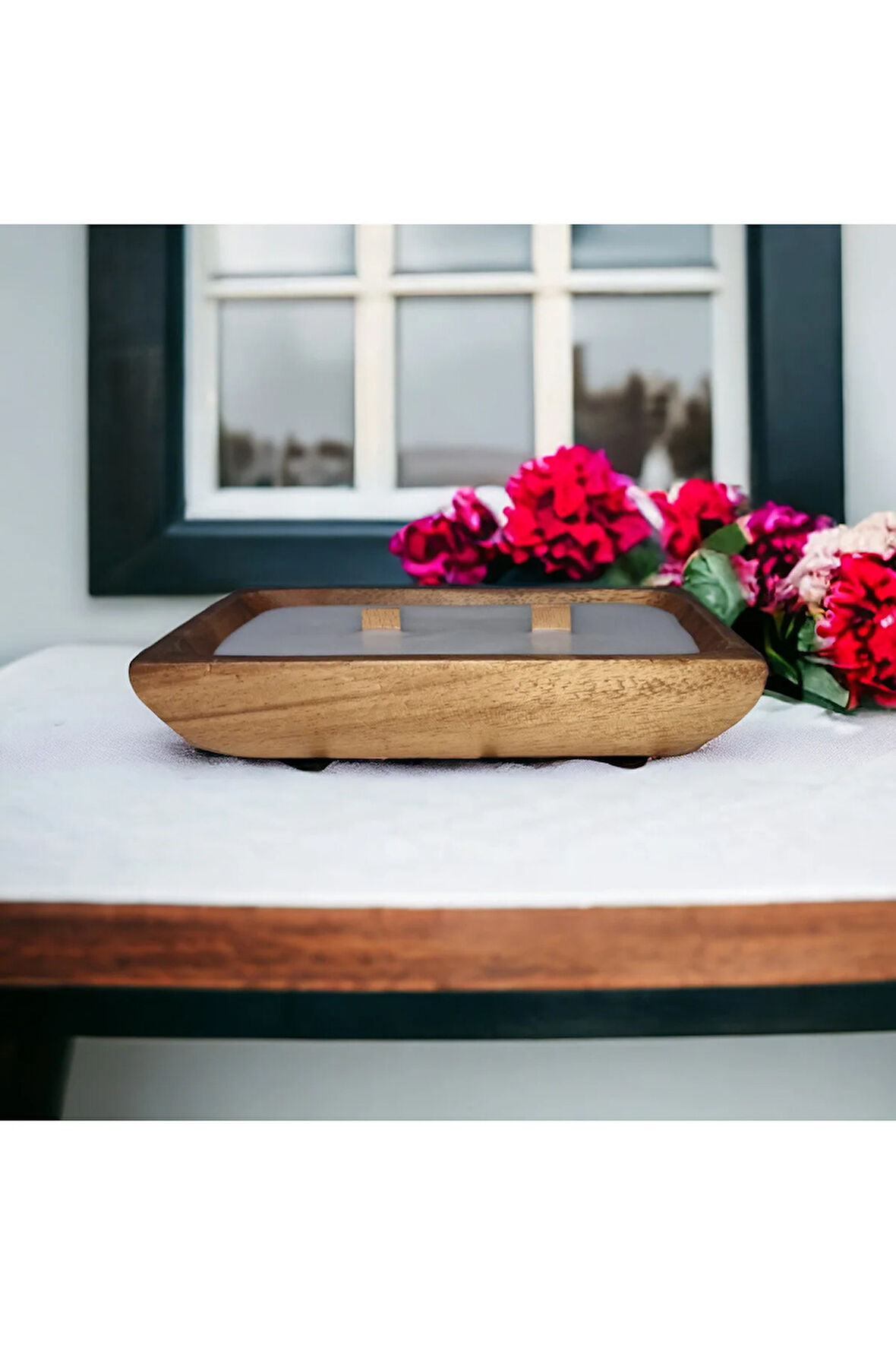 Ahşap Mumlukta Lavanta Kokulu %100 Doğal Soya Mum (18 cm)