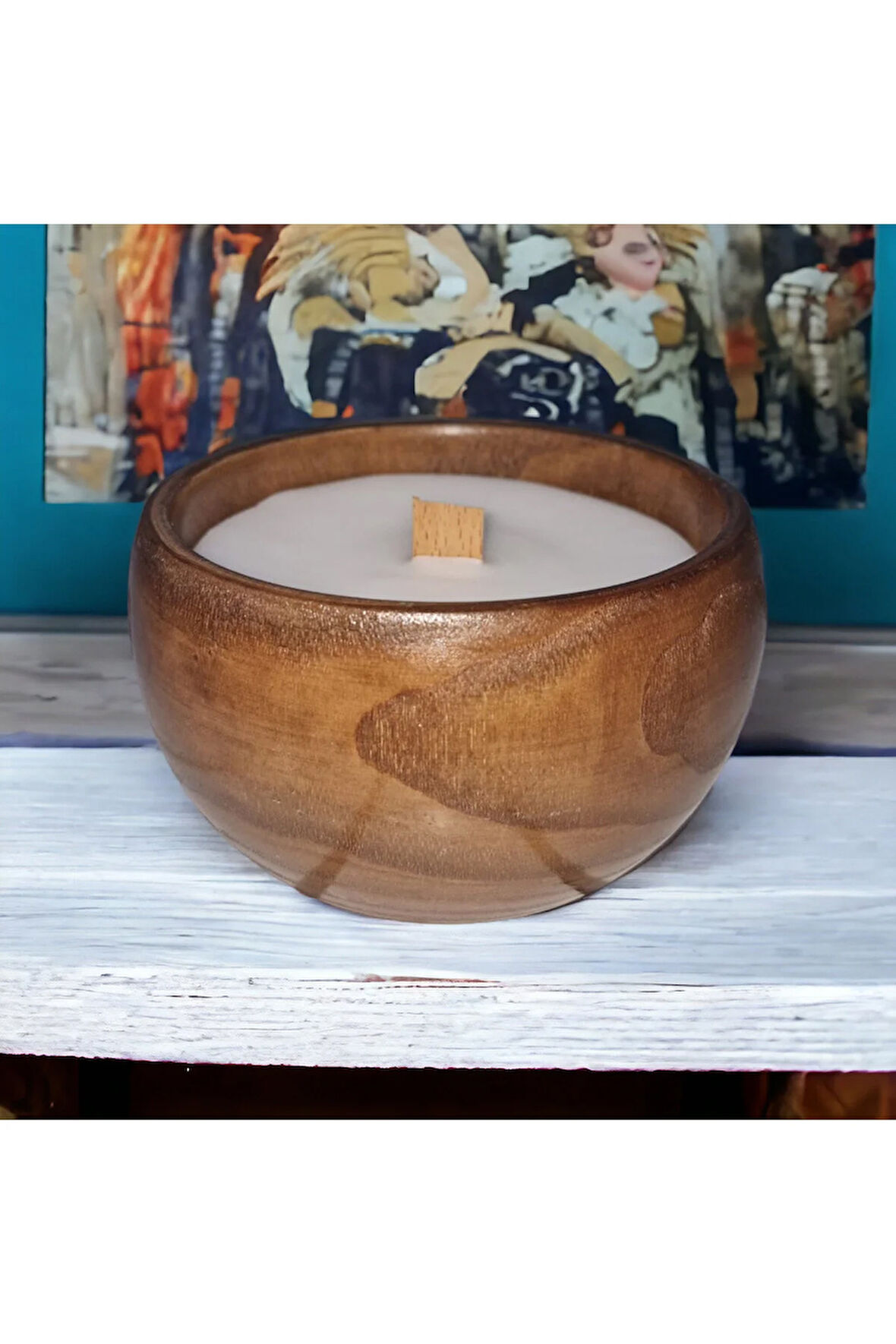 Ahşap Mumlukta Lavanta Kokulu %100 Doğal Soya Mum (11 cm)