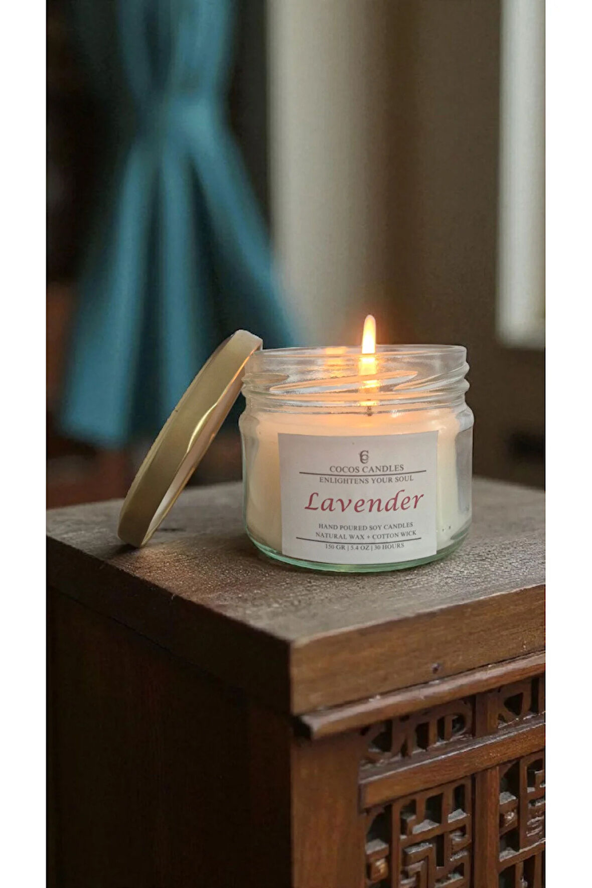 Lavanta Kokulu Doğal Soya Mum, Cam Kavanozda Lavanta Kokulu Soya Wax Mum (330 CC)