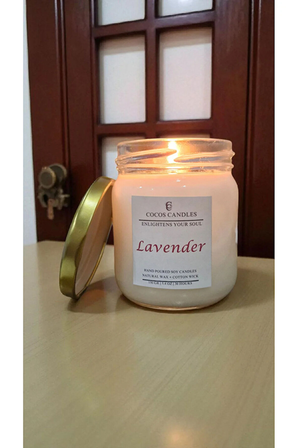 Lavanta Kokulu Doğal Soya Mum, Cam Kavanozda Lavanta Kokulu Soya Wax Mum (210 CC)