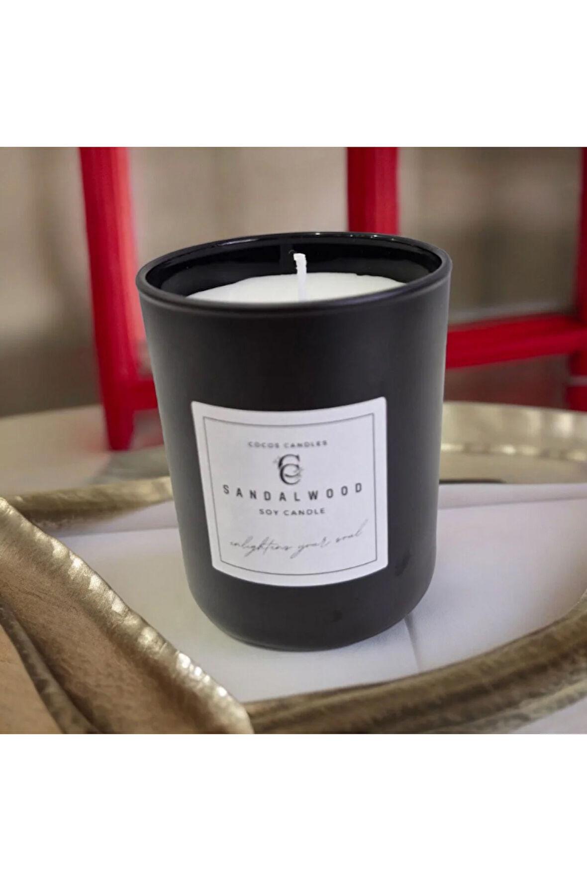 Sandal Kokulu Cam Bardakta %100 Doğal Kokulu Soya Wax Mum (7 cm)