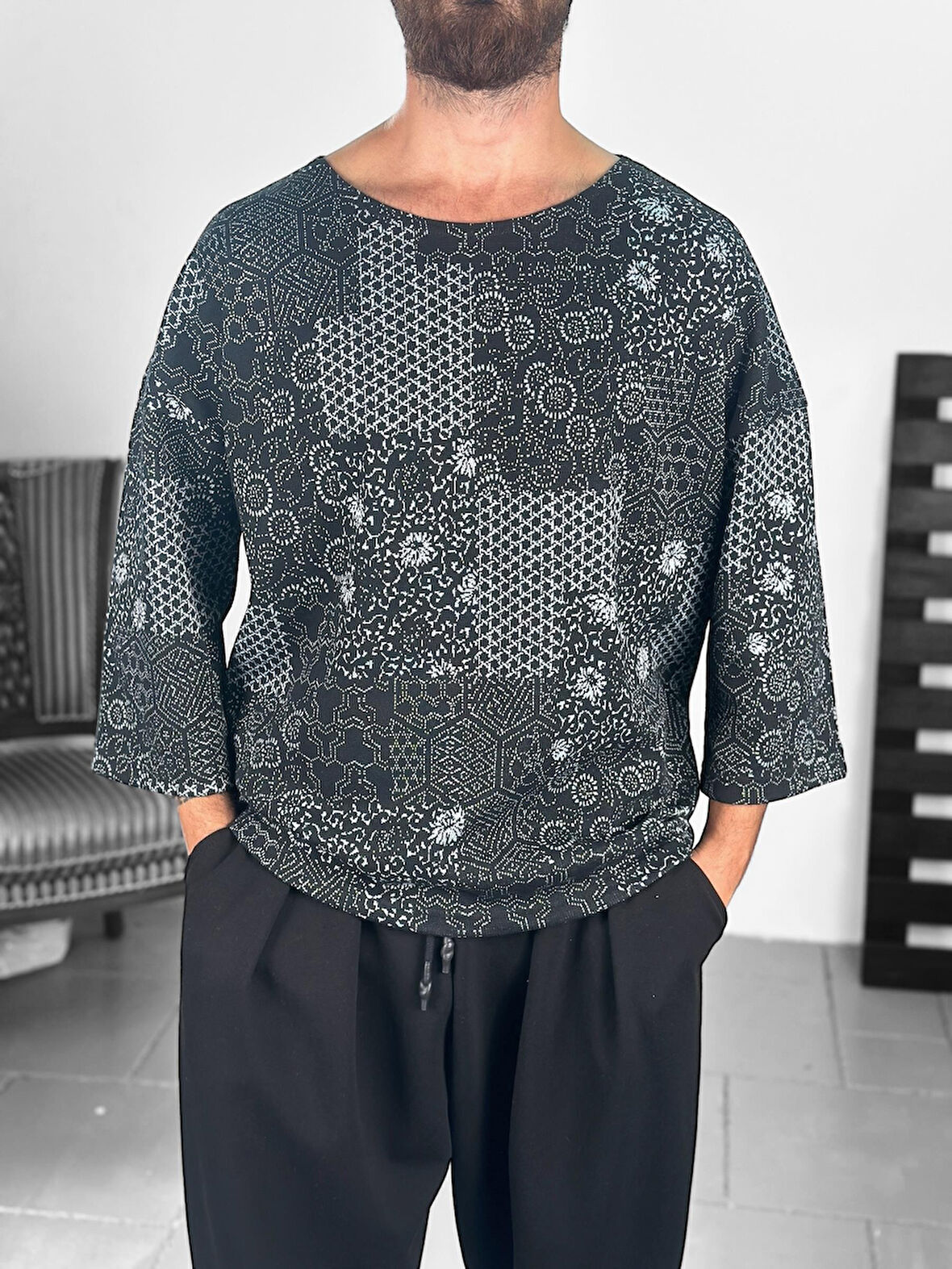 Etnik Desenli Fakir Kol Sweat