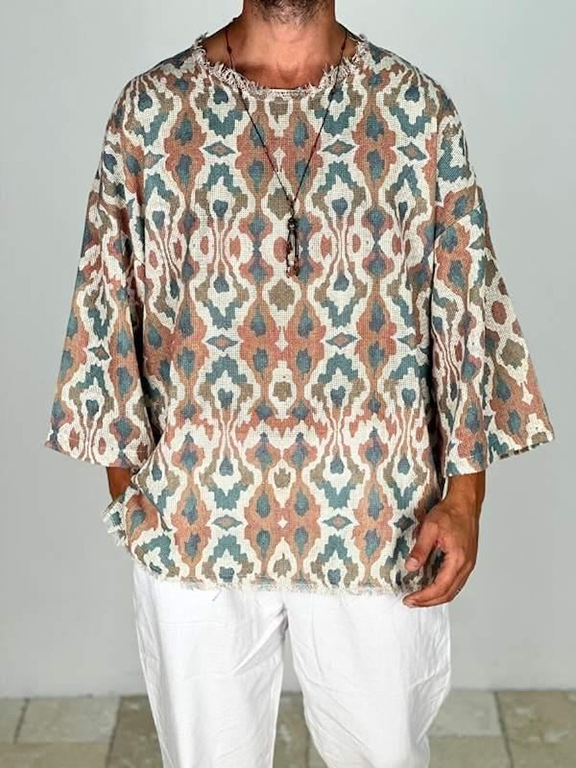 Retro Desenli Bohem Fakir Kol T-Shirt