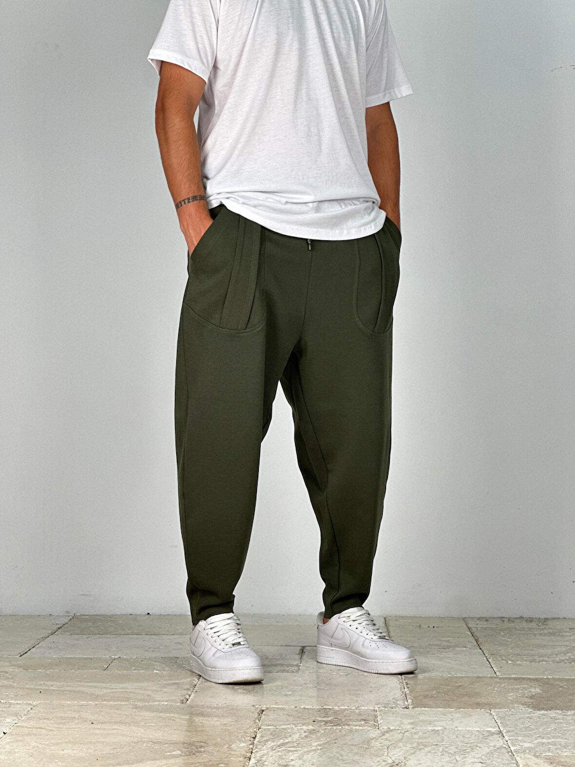 Cep Detalı Yeşil Baget Pantolon