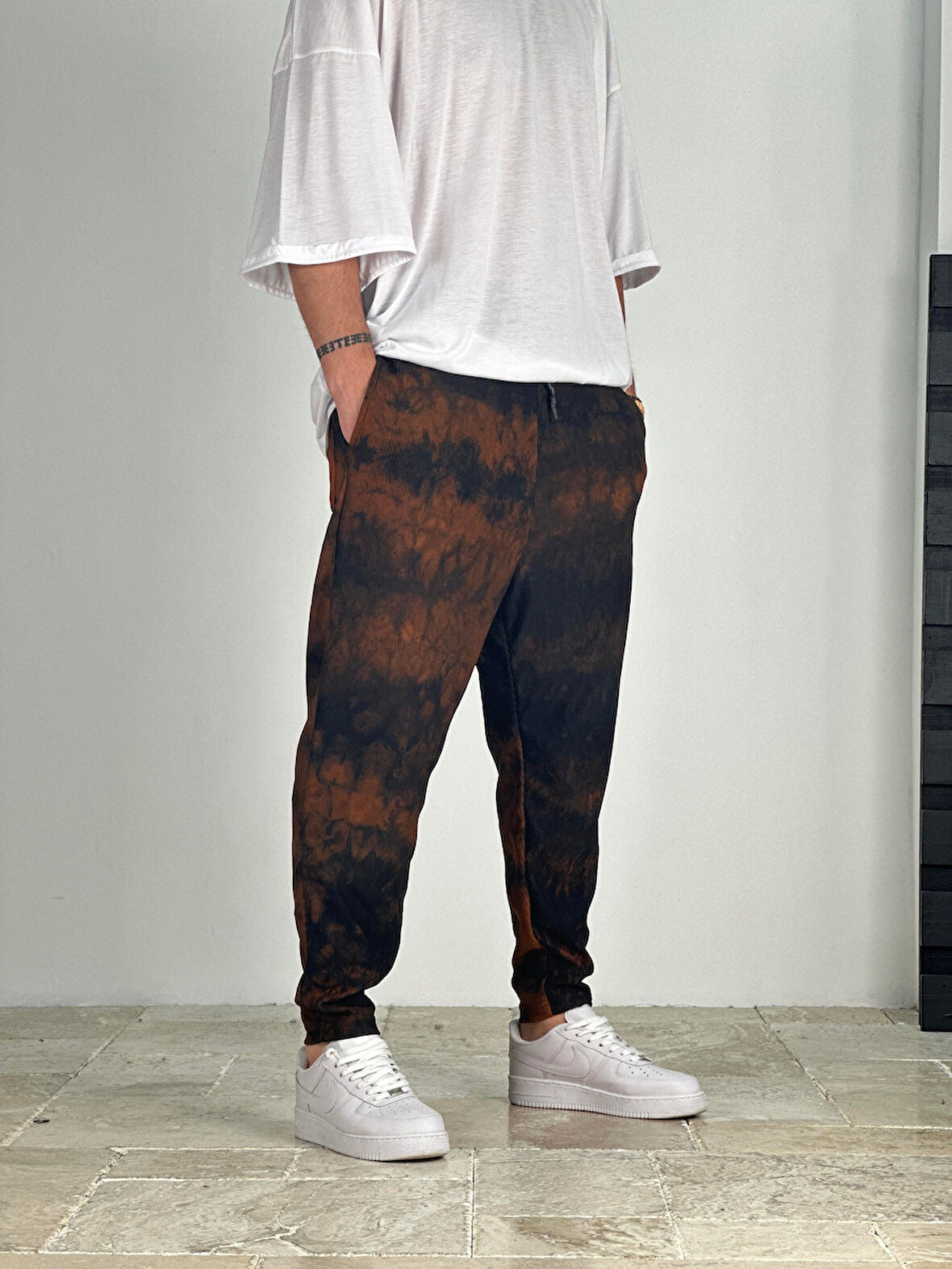 Kahve Fitilli Kumaş Batik Pantolon